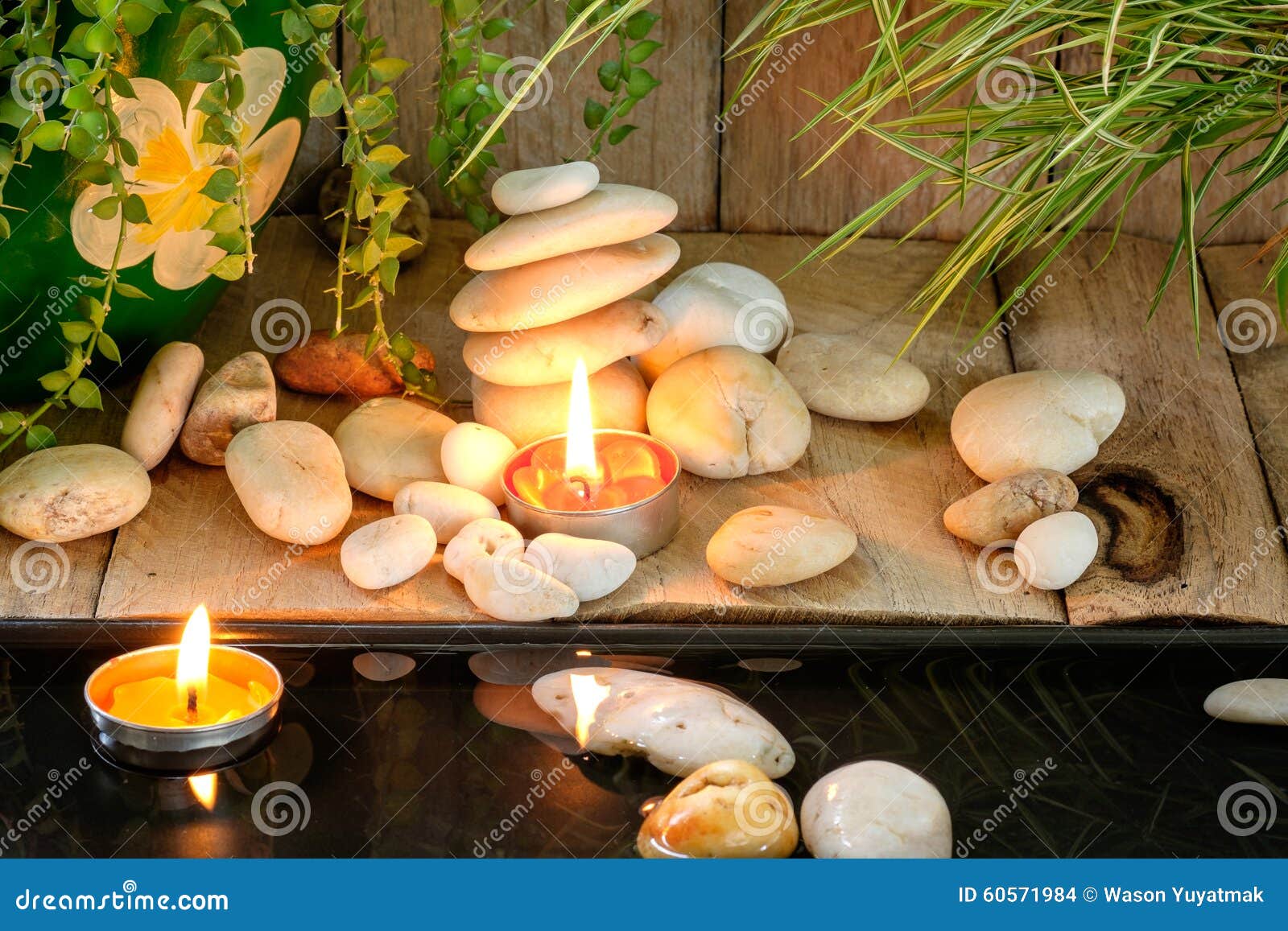 Candles and natural stones stock photo. Image of relax 60571984