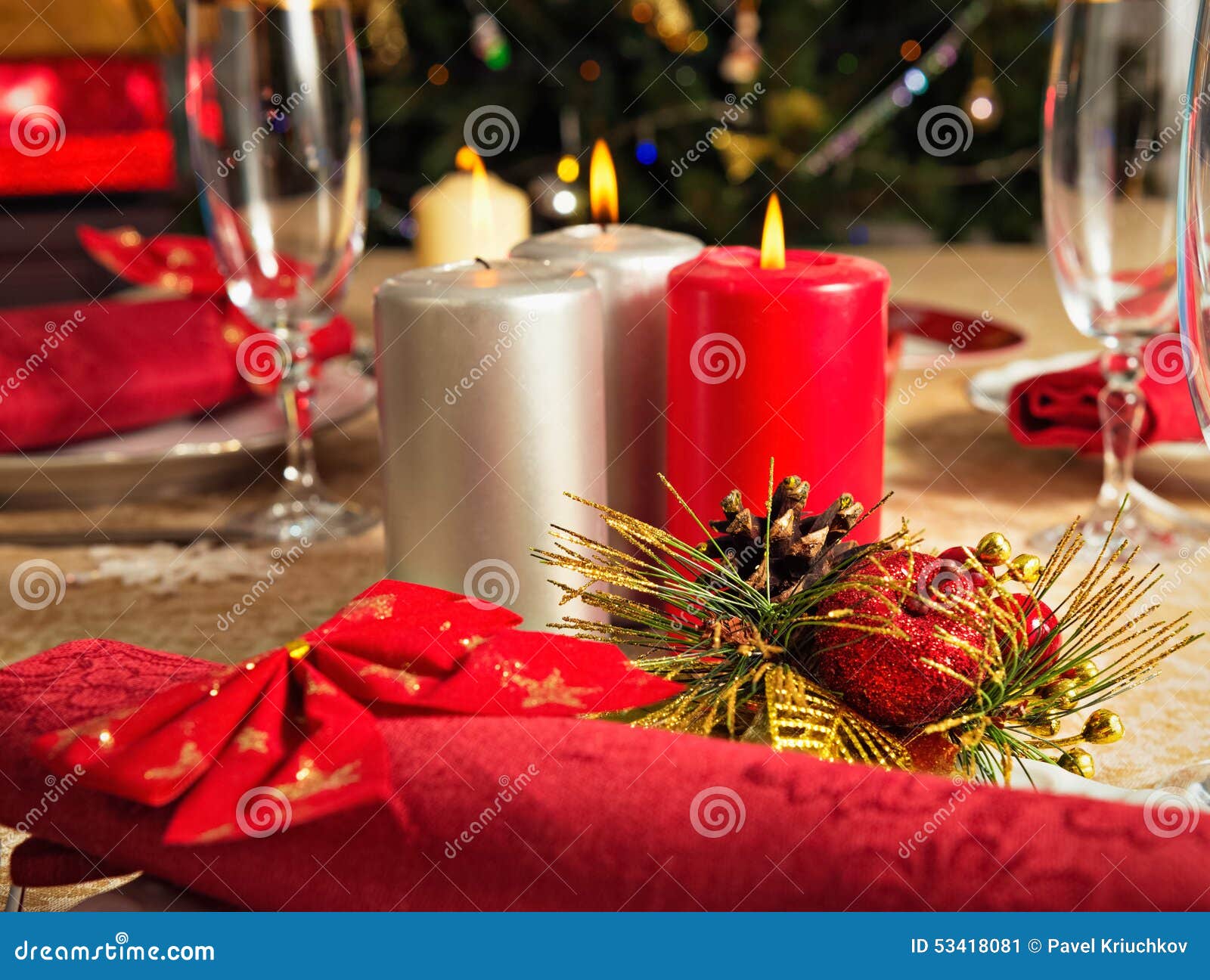 Candles on New Year S Table Stock Image Image of silver, fire 53418081