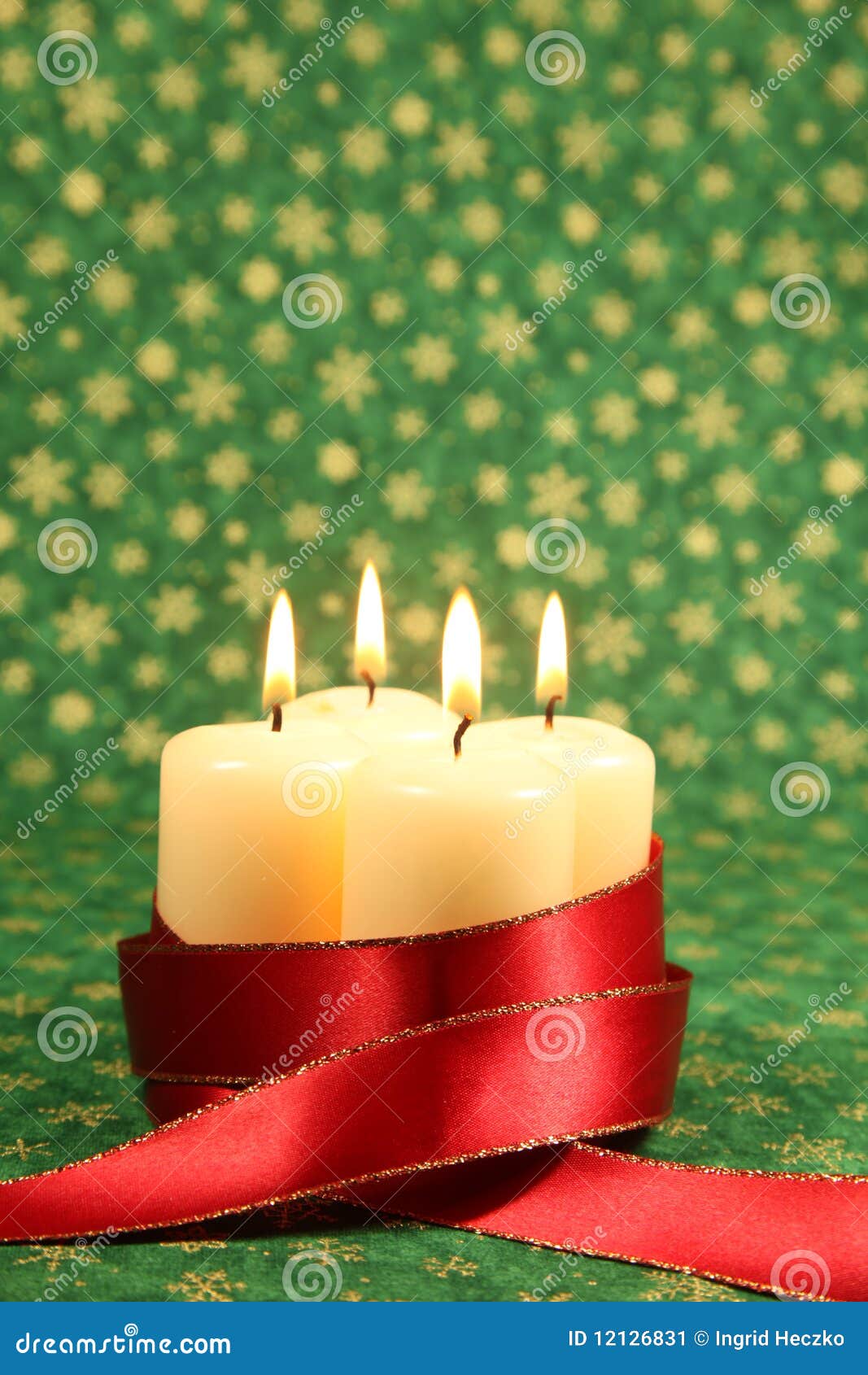 Candles with Ribbon on Christmas Background Stock Image Image of