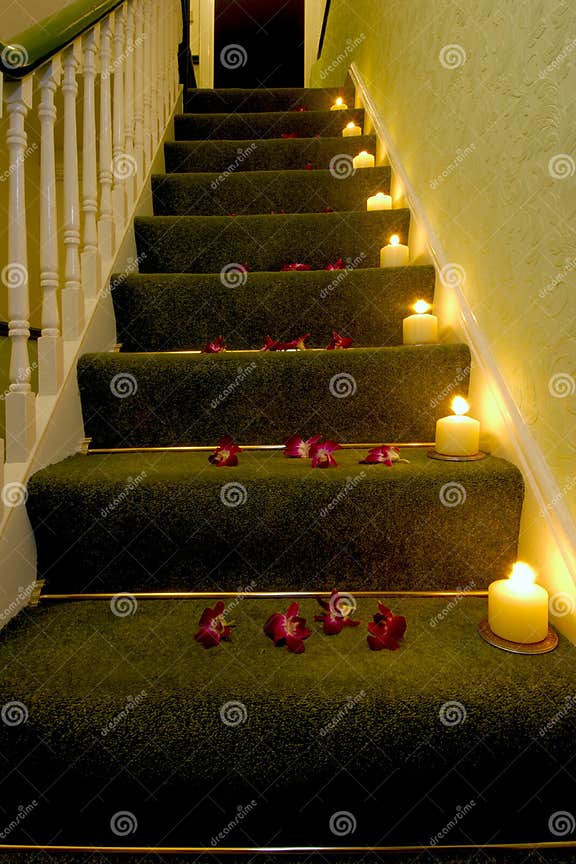 Candles on the stairs stock photo. Image of light, hallway 4674848