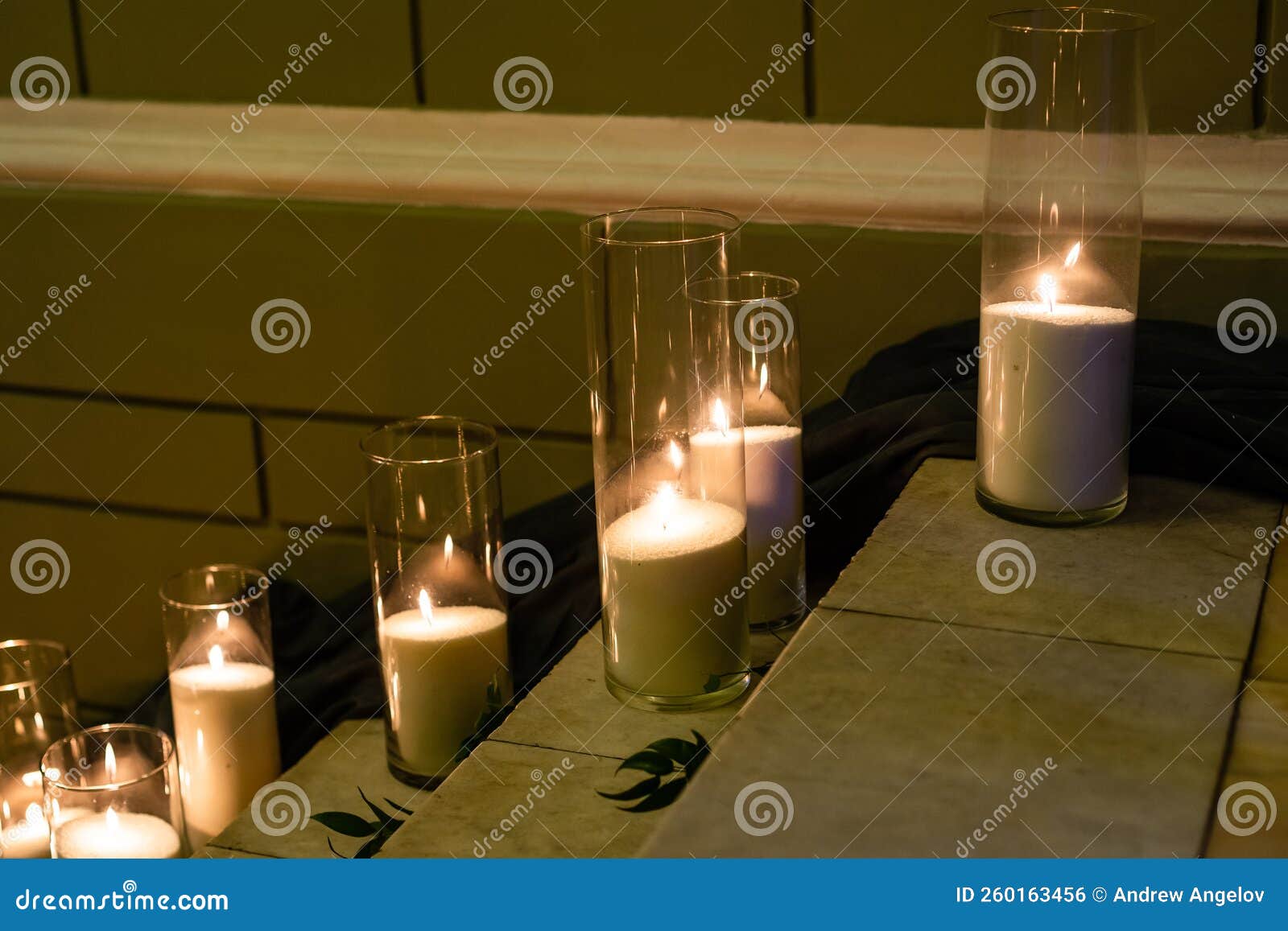 Candles on the stairs, old stock photo. Image of night 260163456