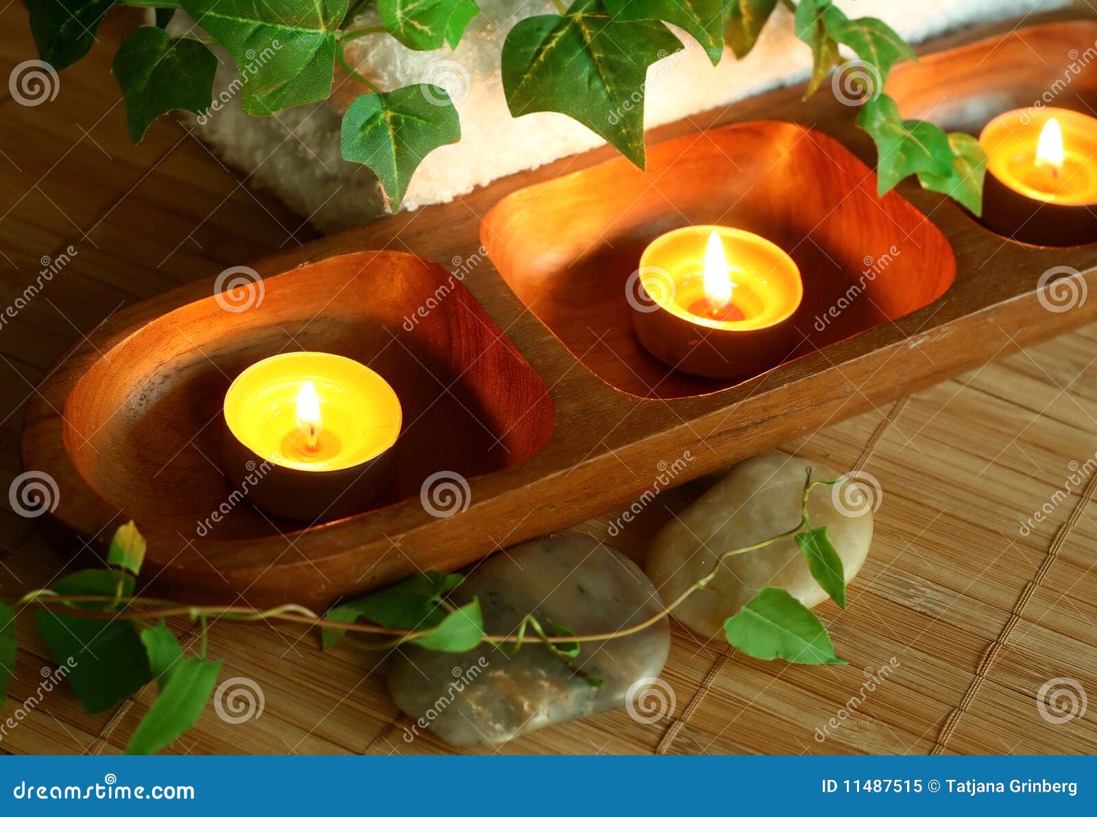 Candles, Stones and Green Branch Stock Image Image of perfume, color