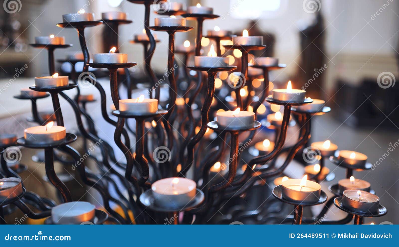 Candlestick Holder with Burning Candles in a Catholic Church. Stock Image Image of cathedral