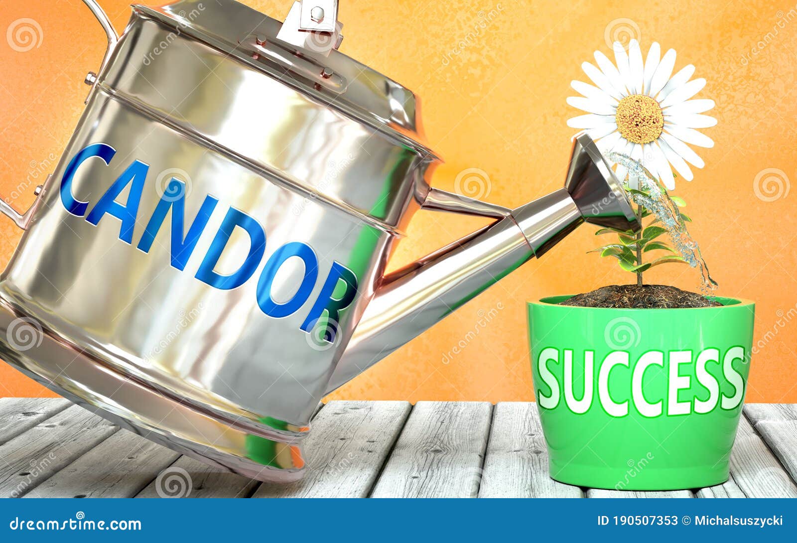 candor helps achieving success - pictured as word candor on a watering can to ize that candor makes success grow and it is