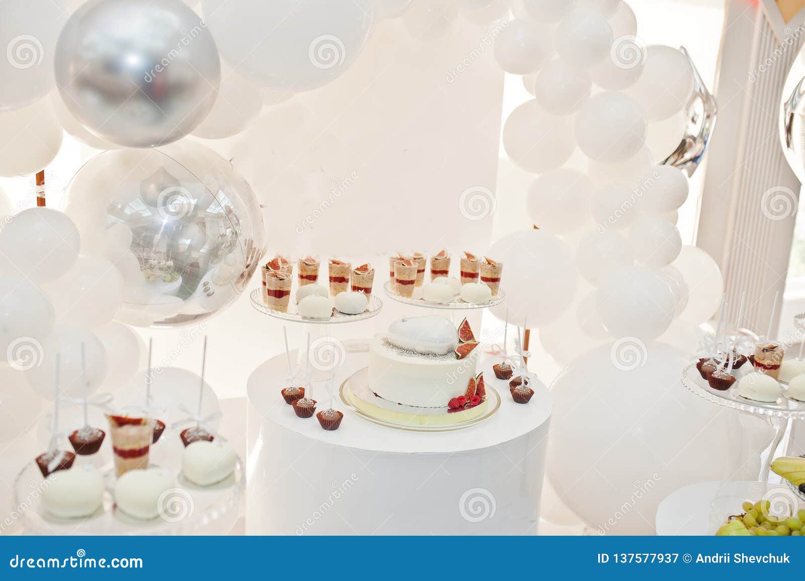 Candy Bar Decoration Setup with Delicious Cakes and Sweets Stock Image