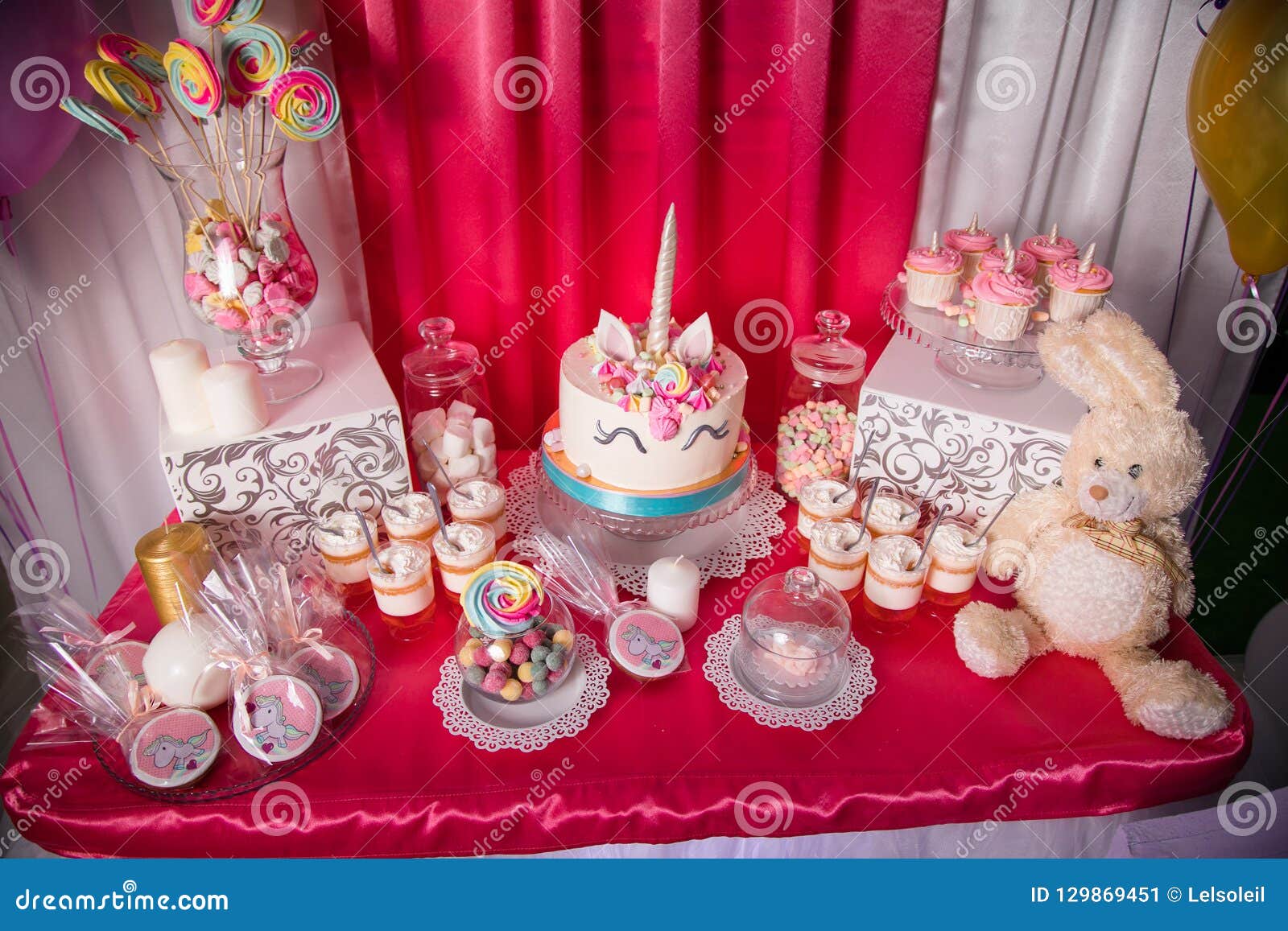 Candy Bar for the First Birthday for Little Baby Girl. Sweet Table ...