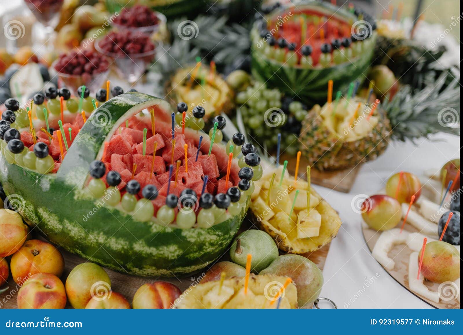 Candy Bar with Fresh Summer Fruits Prepared for Reception Stock Image