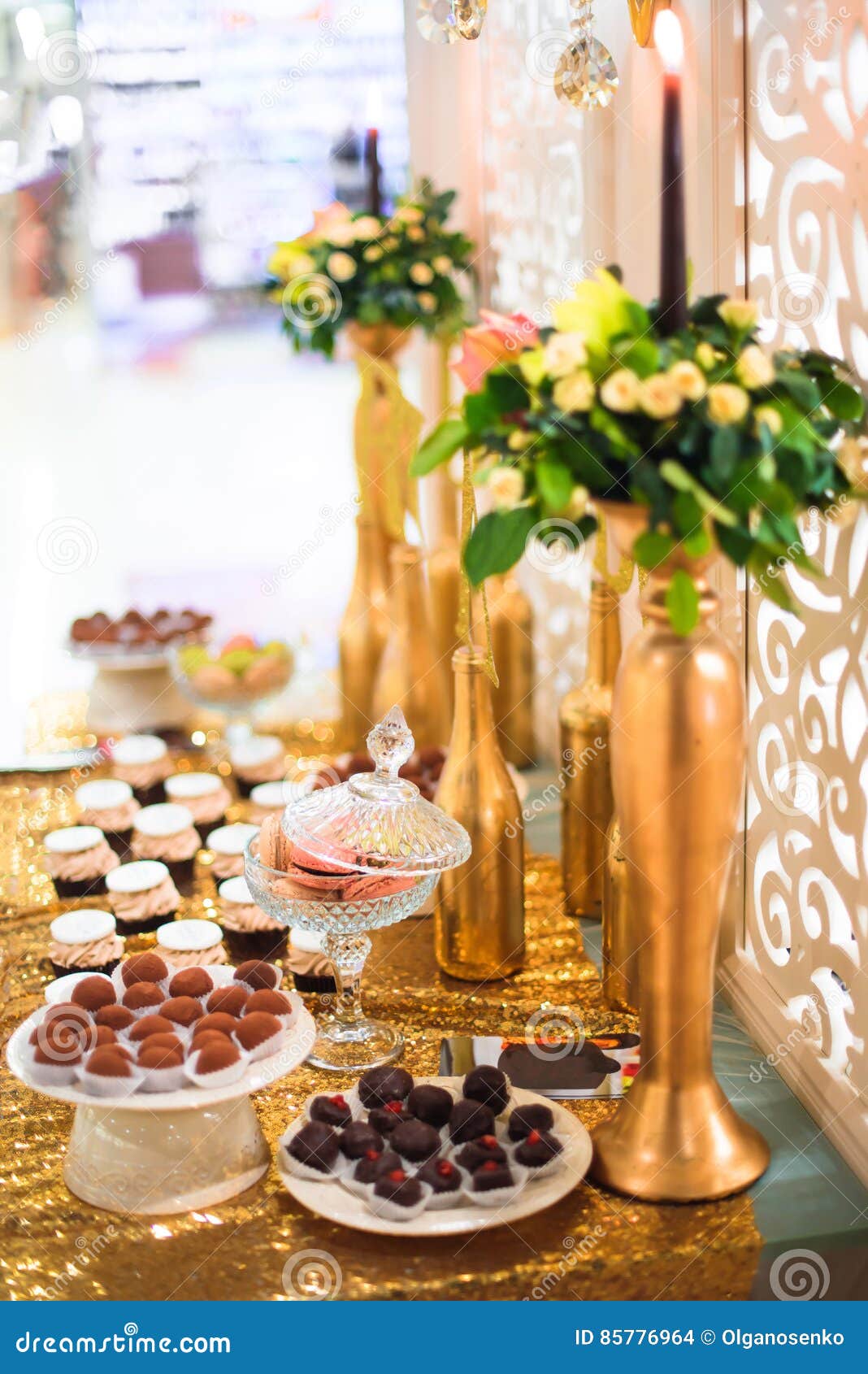 Candy Bar with Truffle Candies Stock Photo Image of macaron, golden