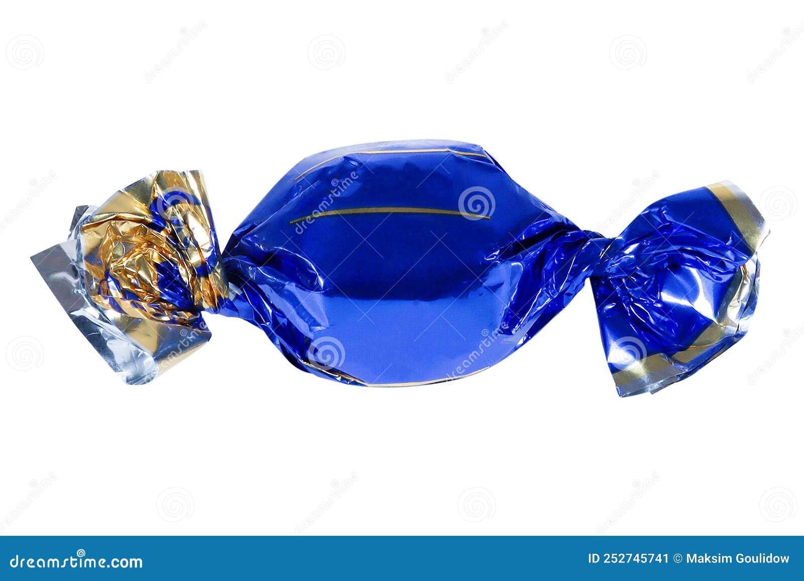 Candy in Blue Foil Isolated. Candy Wrapped in a Label. Stock Image