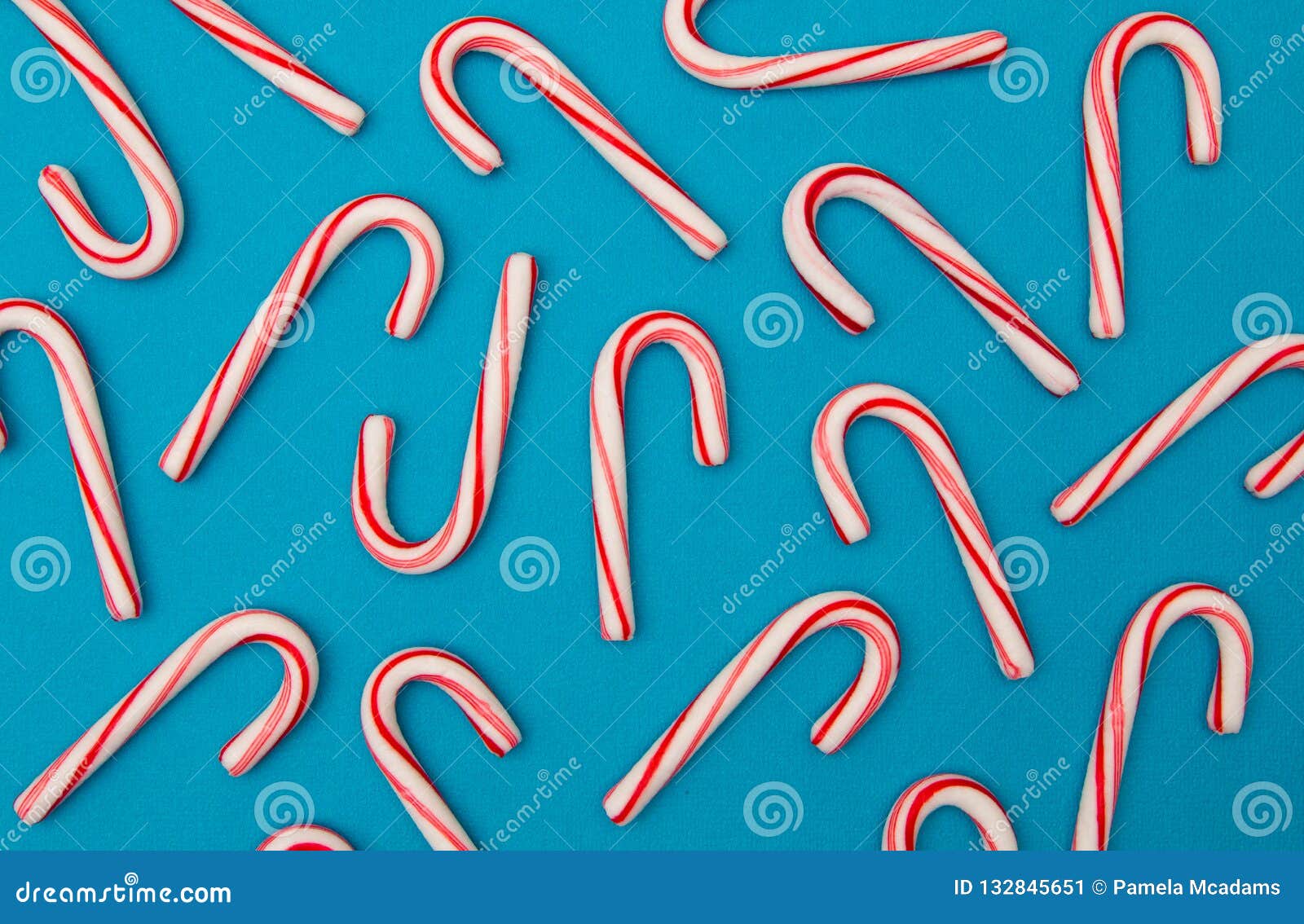 Candy Cane Background on a Blue Background Stock Image Image of mini, food 132845651