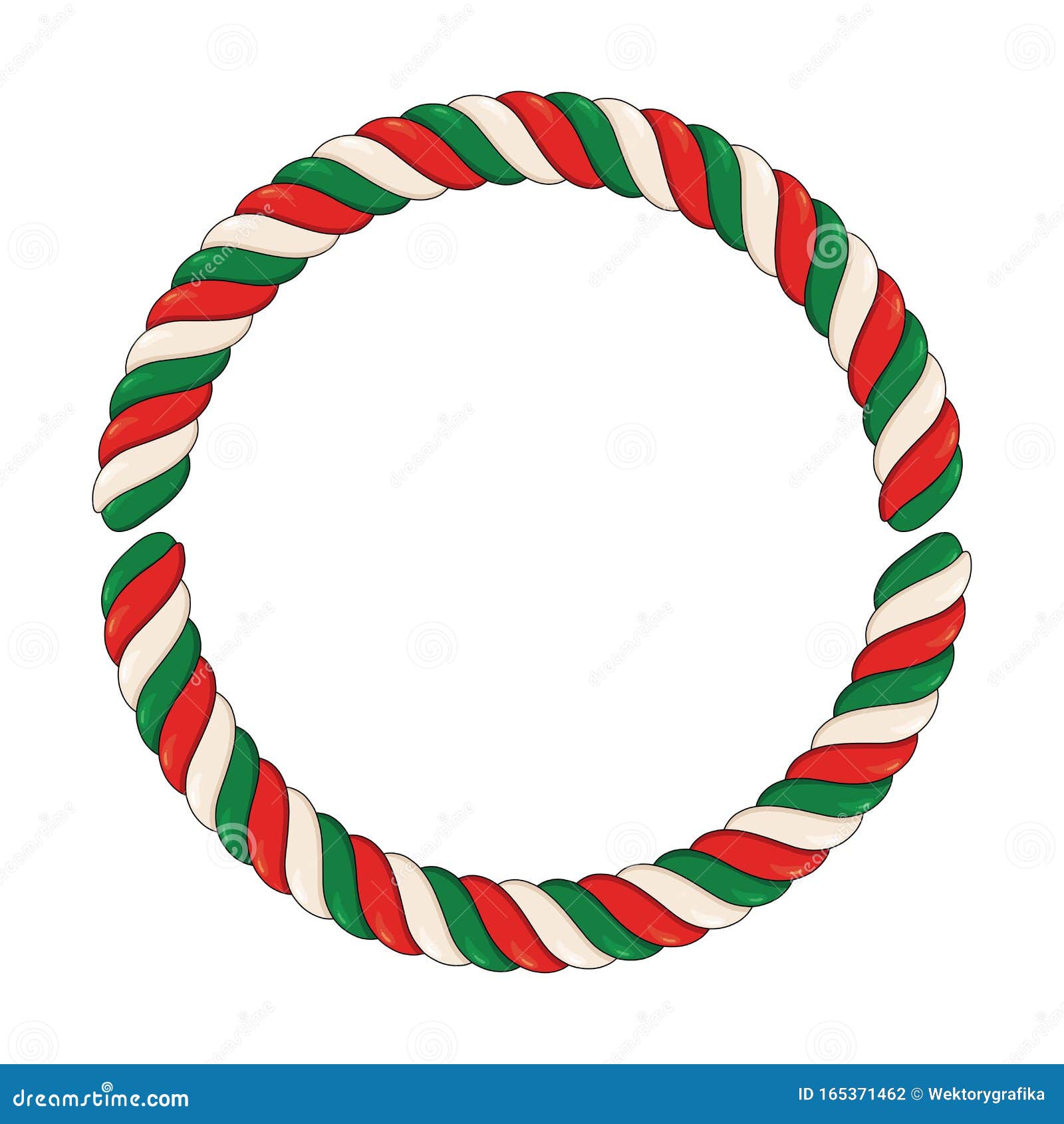 Candy Cane Circle Frame Isolated on White Background. Swirl Hard Candy
