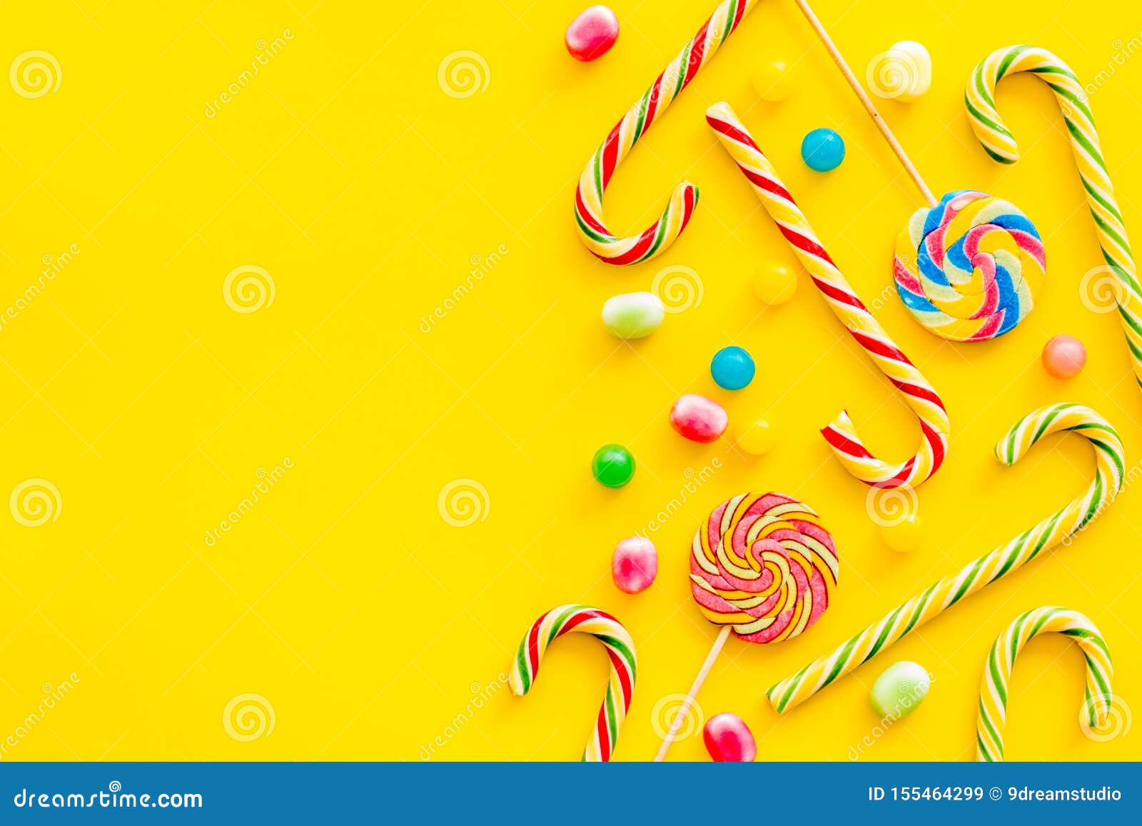 Candy Cane, Lollipop, Dots for Blog Design on Yellow Background Top ...