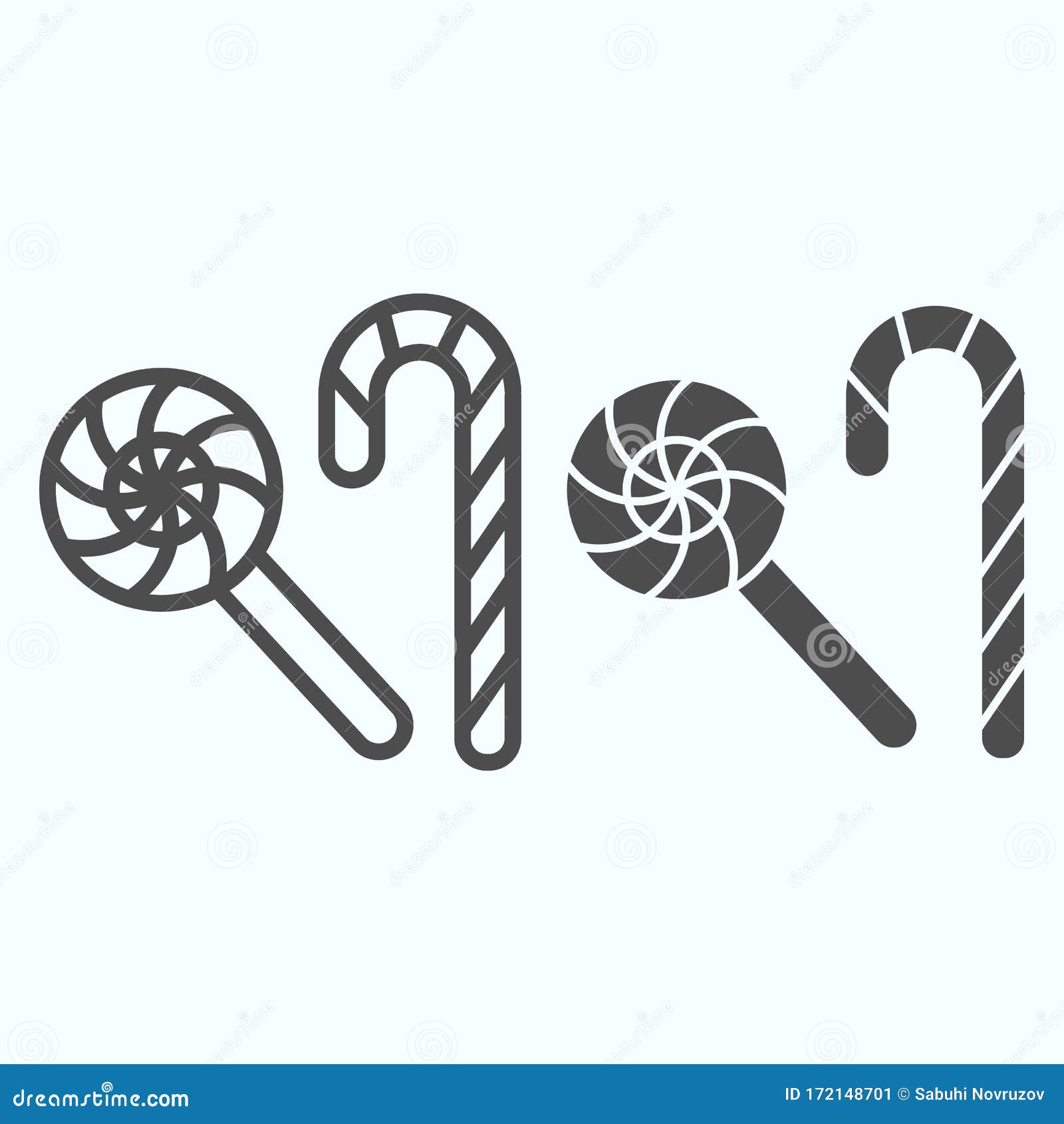 Download Candy Cane And Lollipop Line And Solid Icon. Two Sweet ...