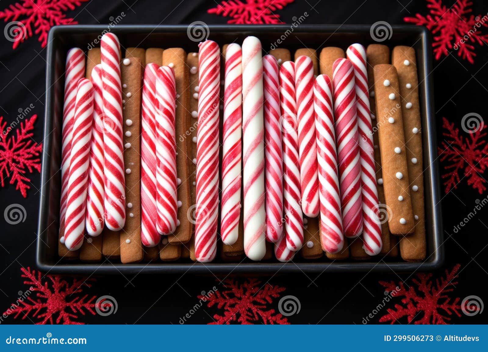 Candy Canes and Gingerbread Cookies Arranged in a Rectangle Stock Image