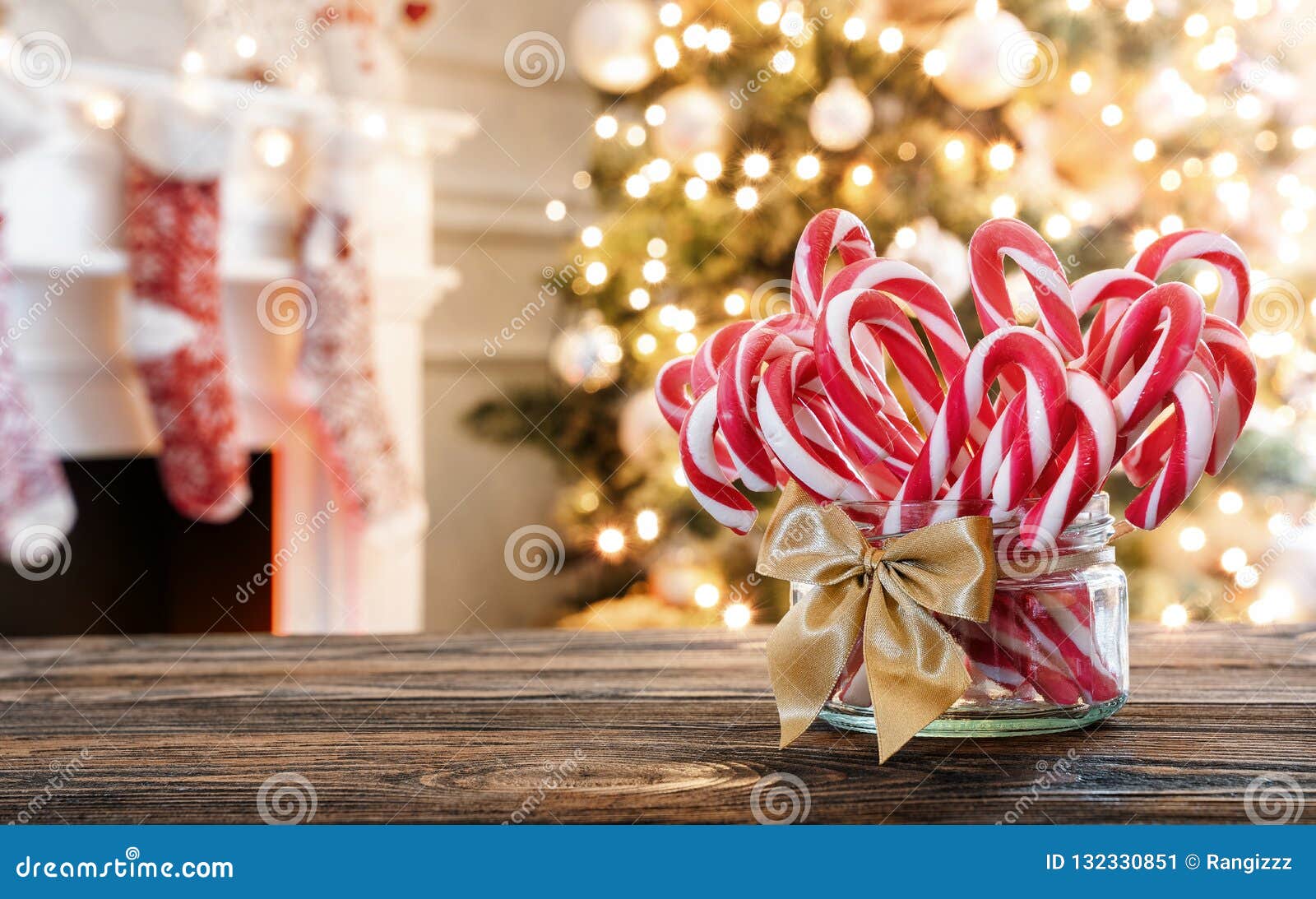 Candy Canes on the Christmas Table Stock Image - Image of lights ...