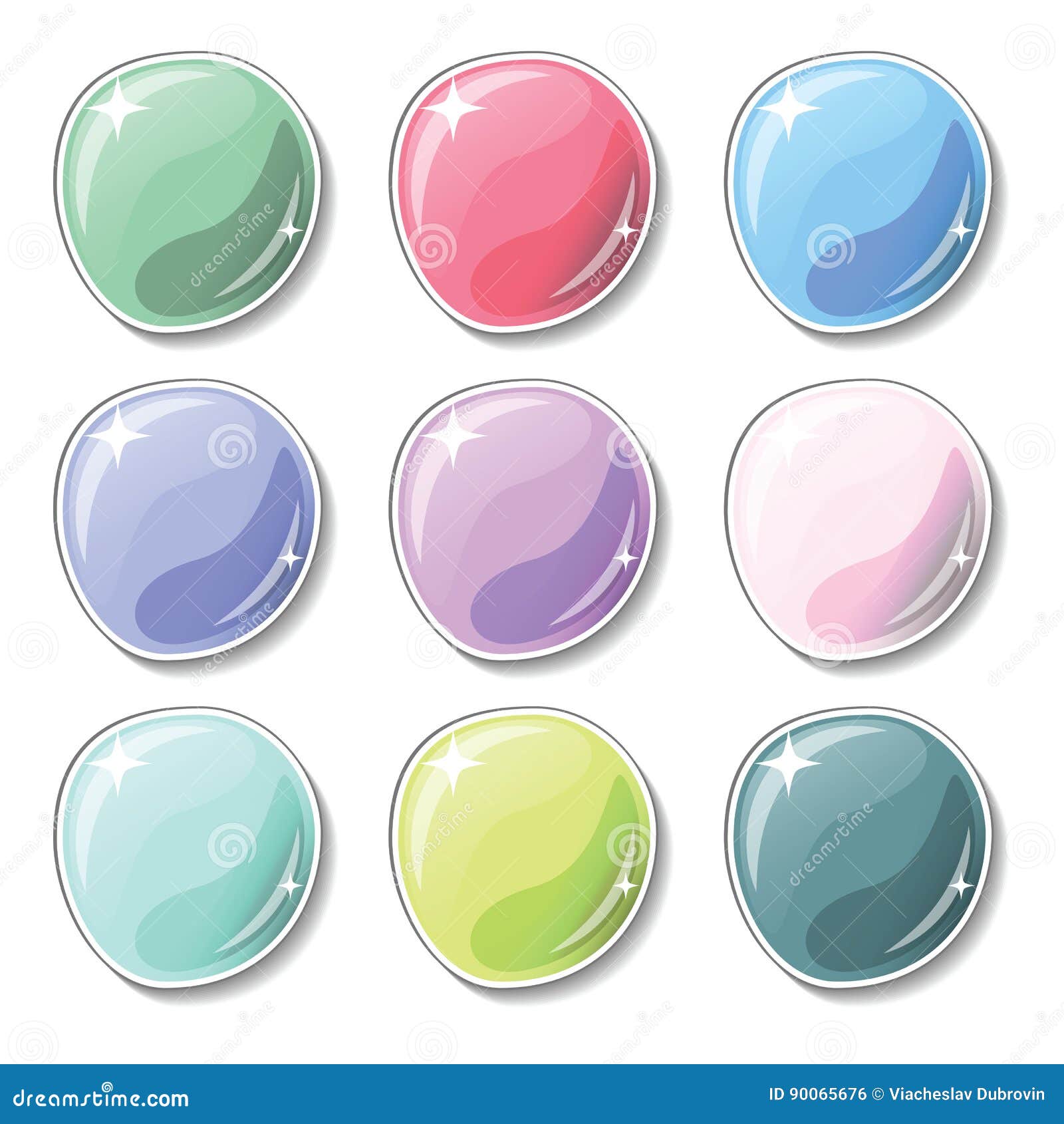 Candy Colored Buttons with Glass Surface Effect. Blank Buttons Set for  Design or Game