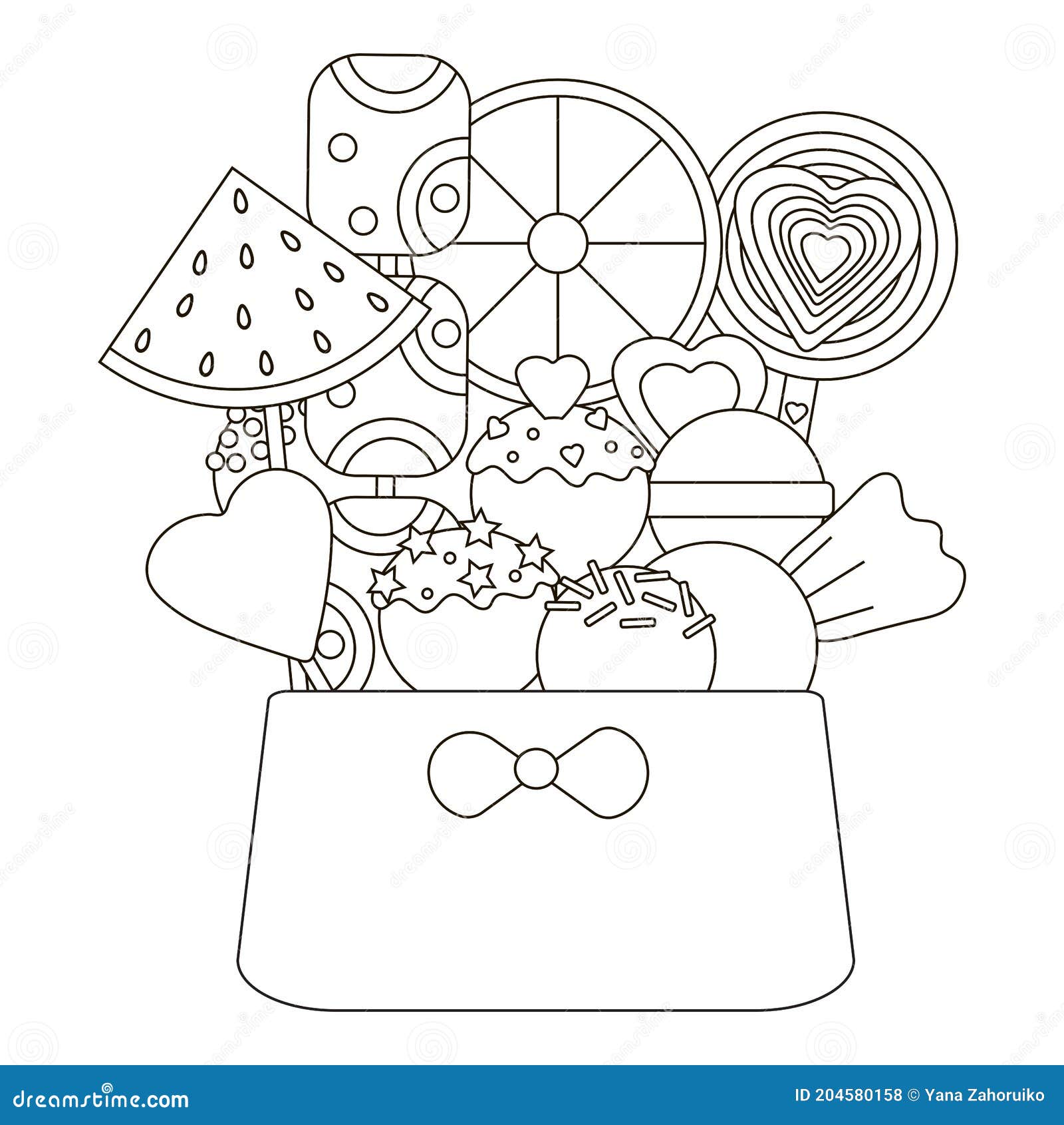 Candy Coloring Page. Candies in Basket Stock Vector - Illustration of ...