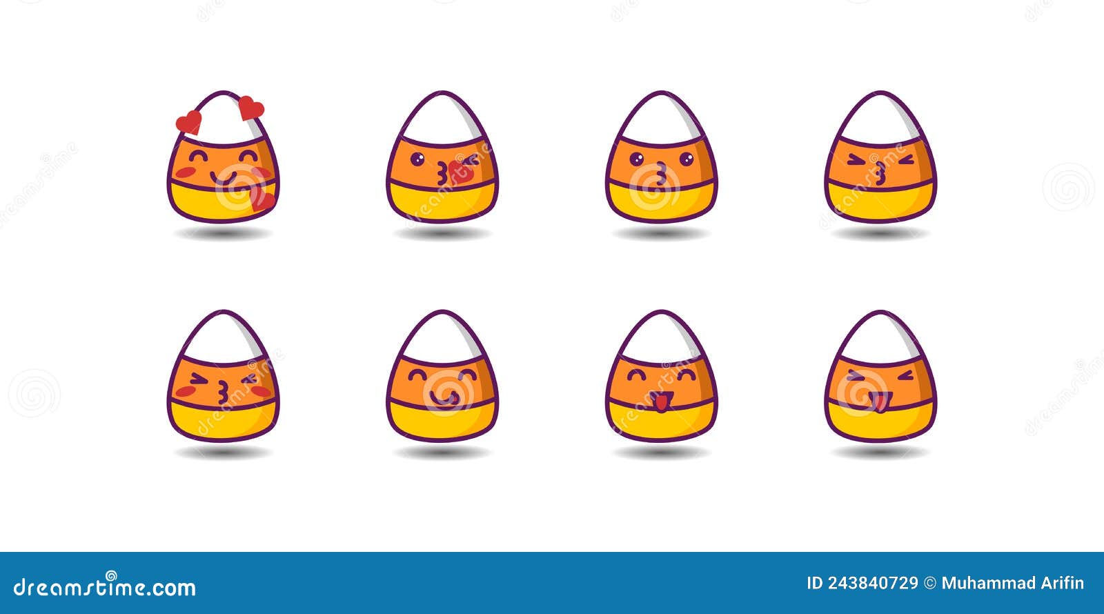 Set Of Candy Corn Emoticon Emoji Icon Set, Cartoon Illustration