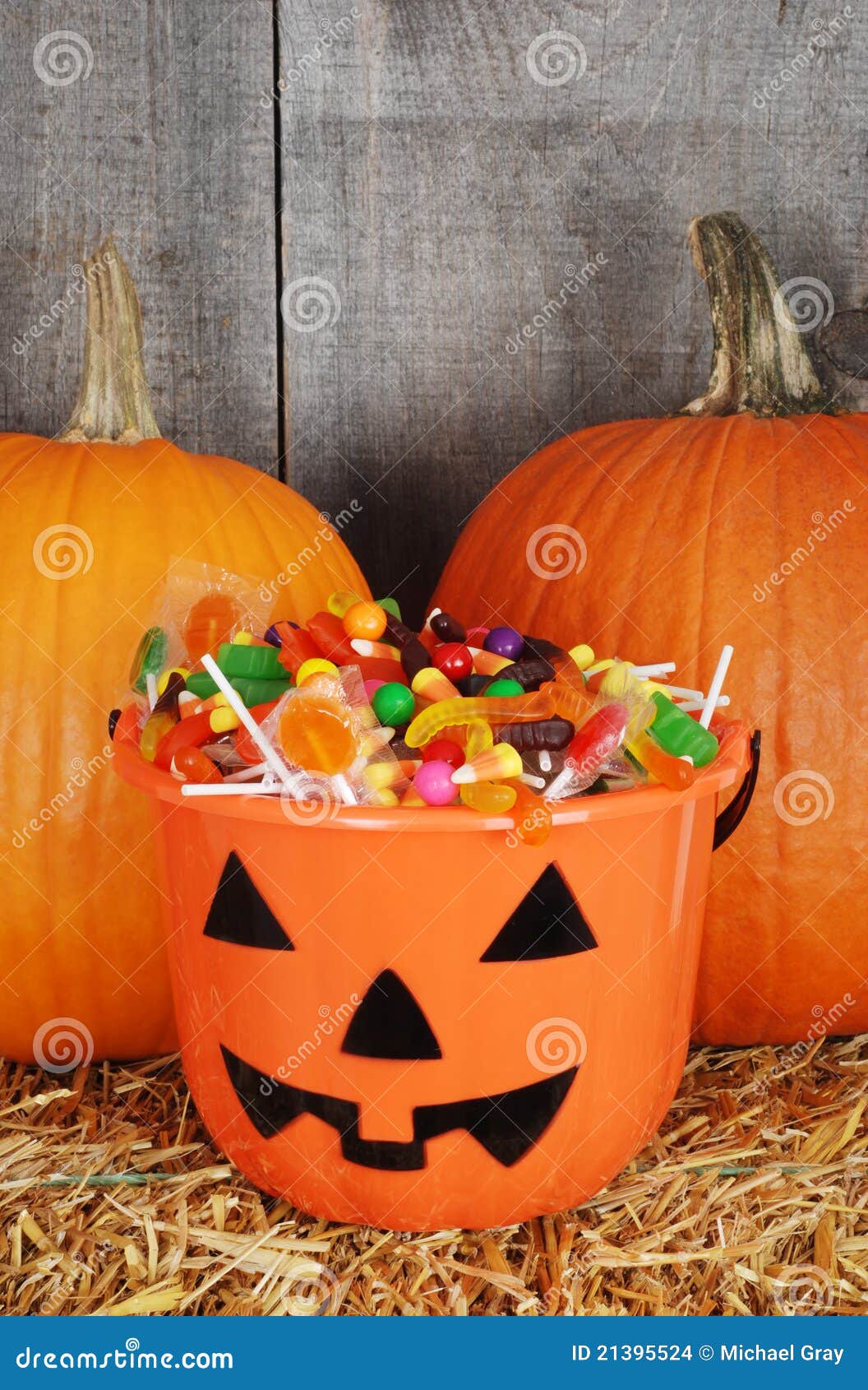 Candy Filled Halloween Pumpkin Bucket Stock Photo Image of close, lots 21395524