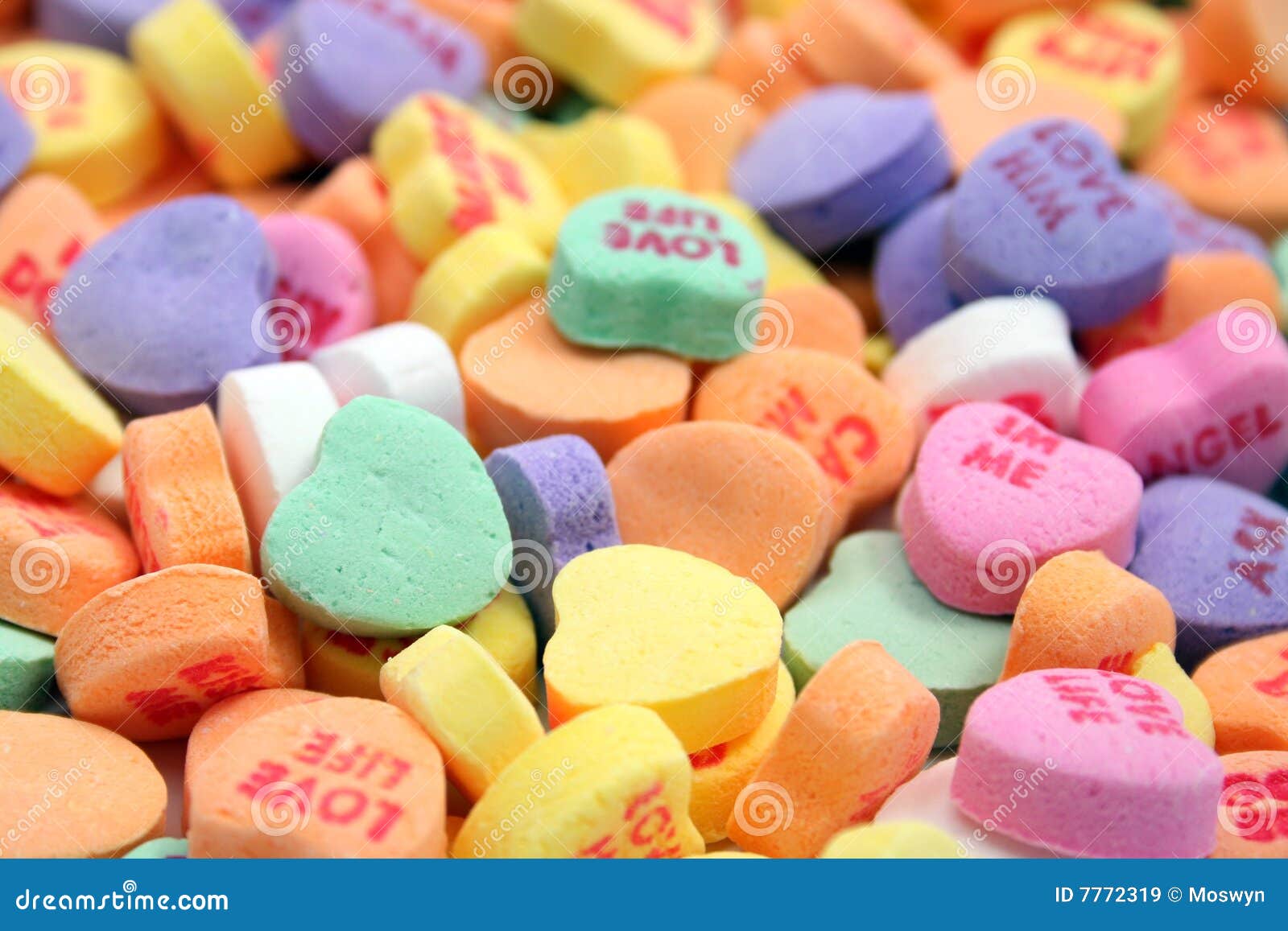 Candy hearts stock image. Image of pink, closeup, sugar 7772319