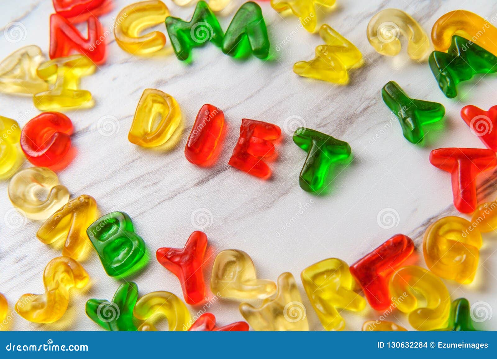Candy Letters Spell Diet stock photo. Image of green 130632284