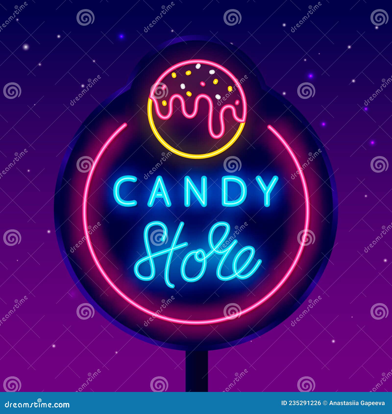 Candy Shop Neon Street Billboard. Cake Pop with Sprinkles Shiny Icon ...