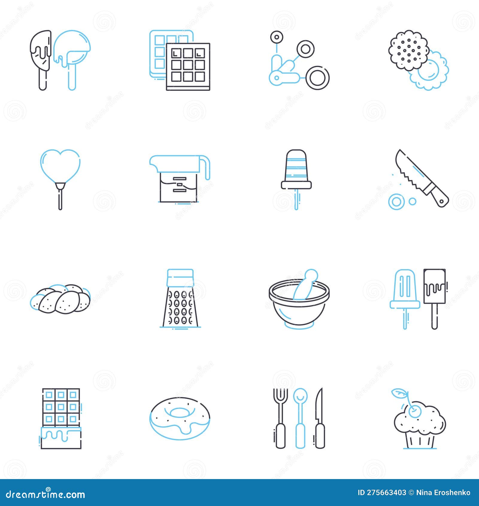 candy store linear icons set. sweet, confectiry, sugar, treat, snacks, gummy, chocolate line  and concept signs