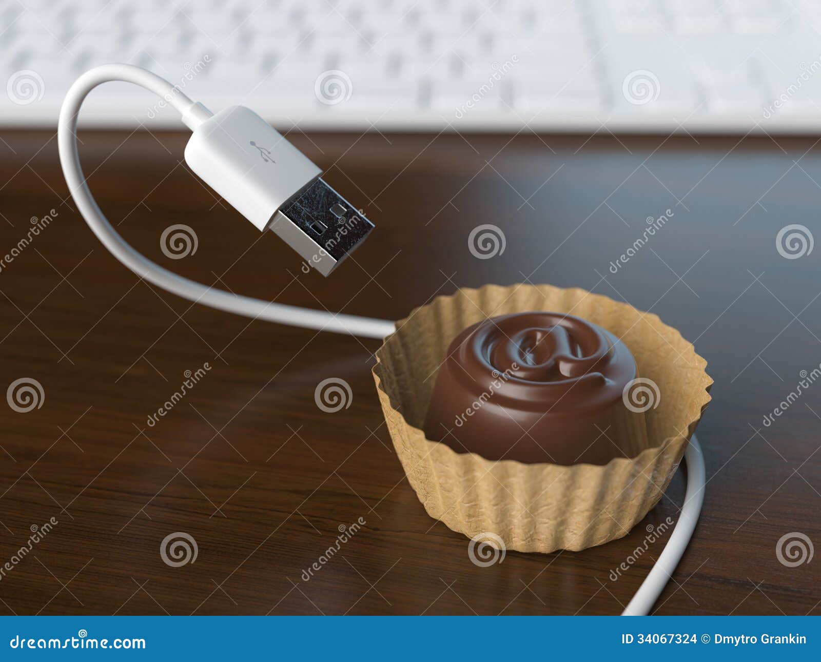 Candy with USB Cable (Conceptual Office Realistic) Stock Photo Image