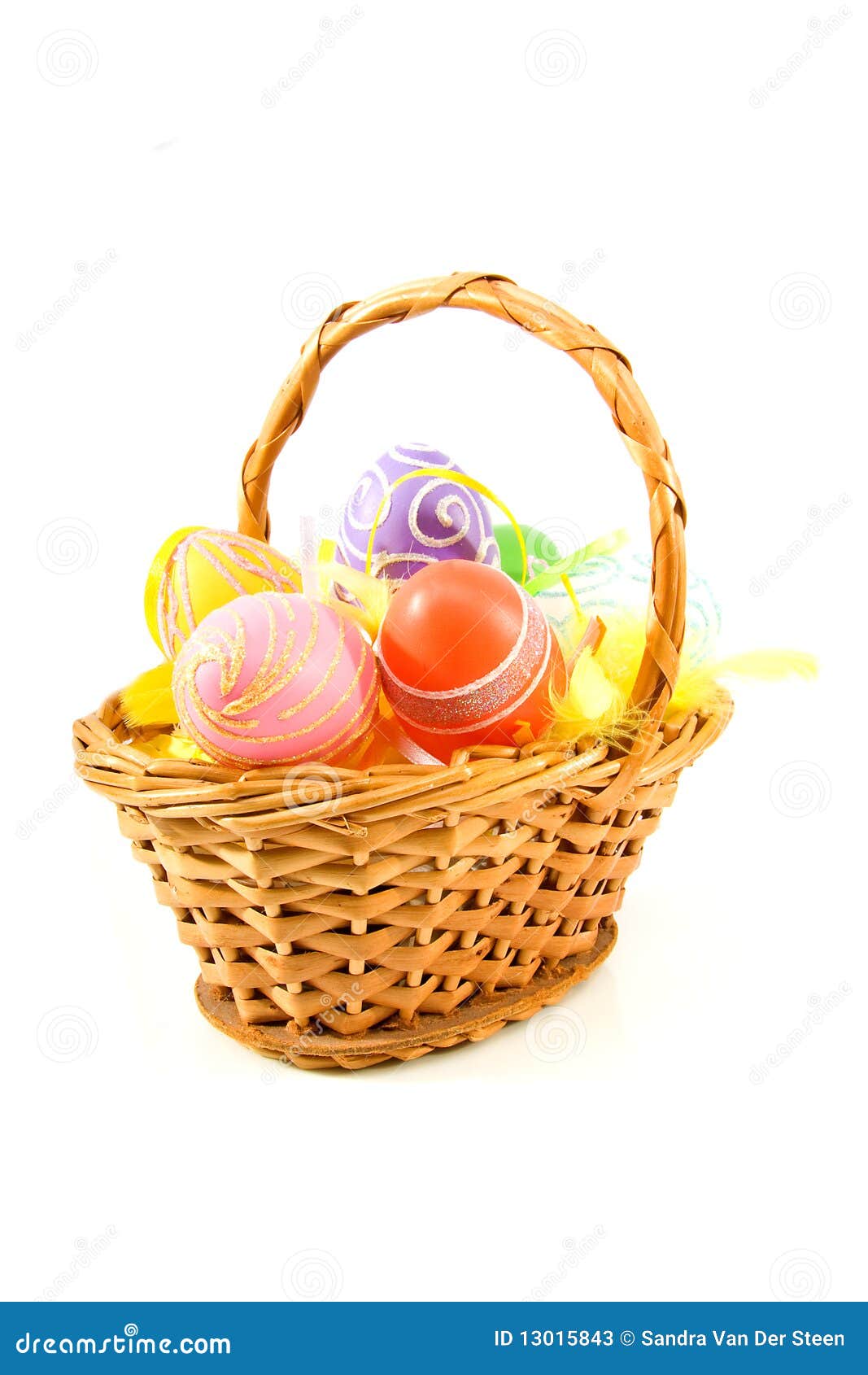 Cane Basket with Colorful Easter Eggs Stock Image Image of decoration