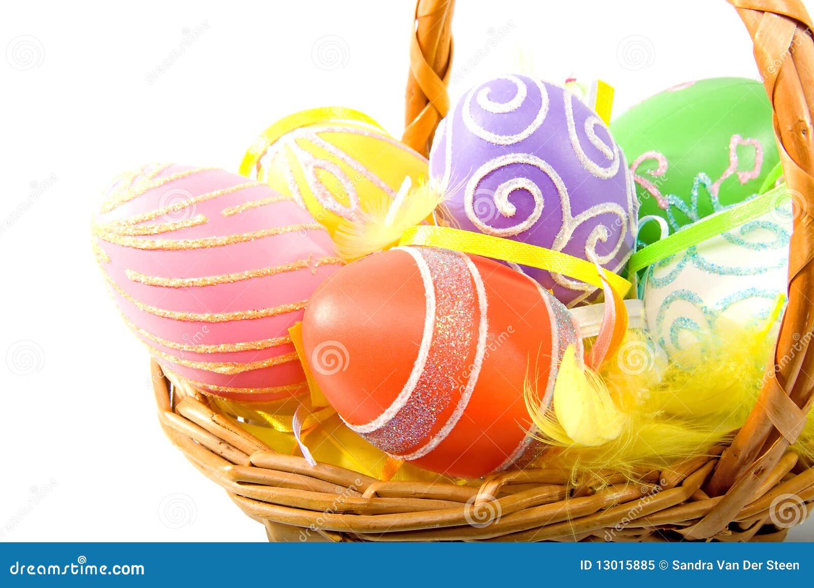 Cane Basket with Colorful Easter Eggs Stock Image Image of colorful