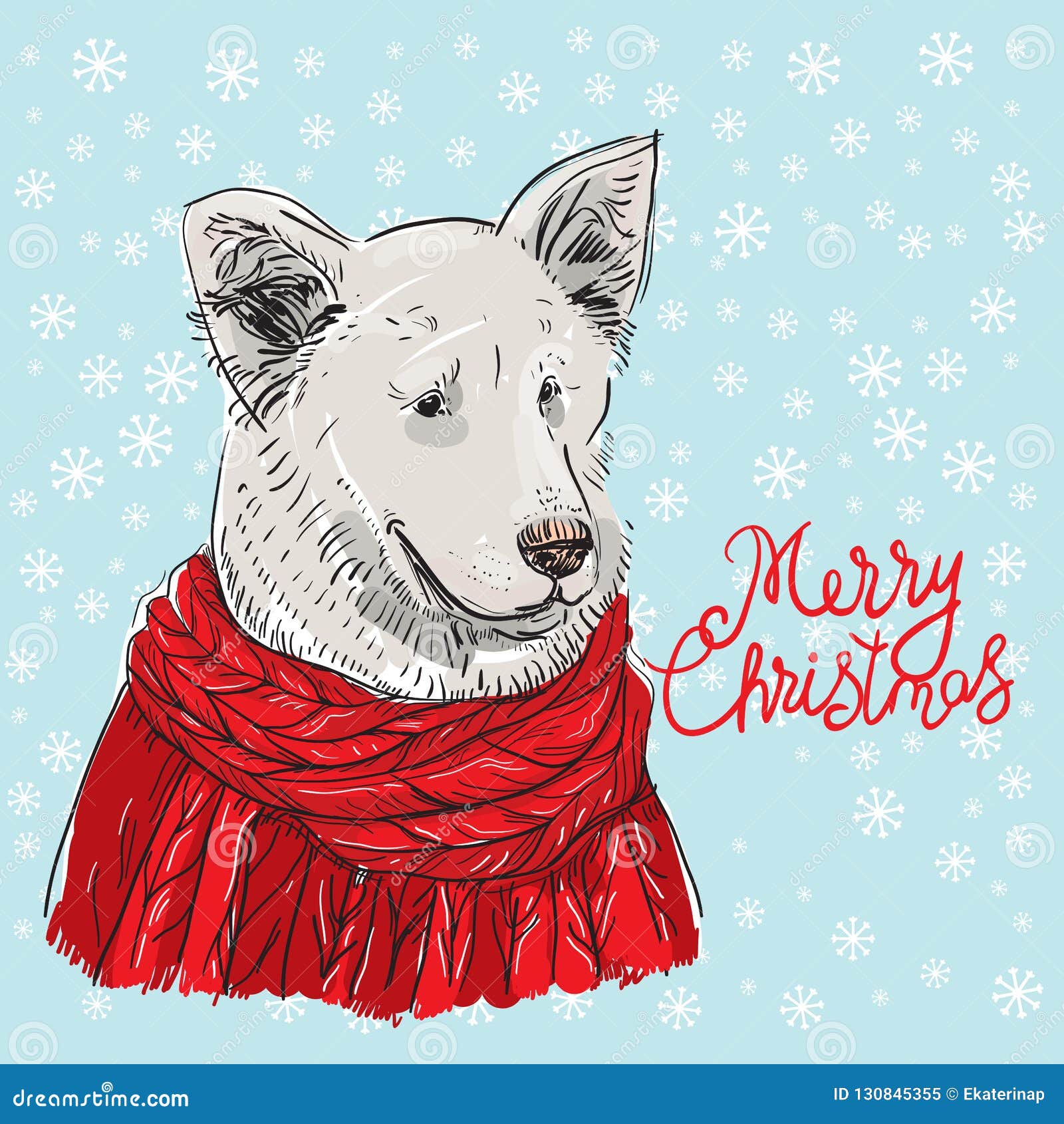 Buon Natale Un Ca.Cane Bianco Di Progettazione Di Carta Del Nuovo Anno Di Buon Natale In Un Maglione Tricottato Rosso Di Natale Shepherd Disegno Di Illustrazione Vettoriale Illustrazione Di Testa Scheda 130845355