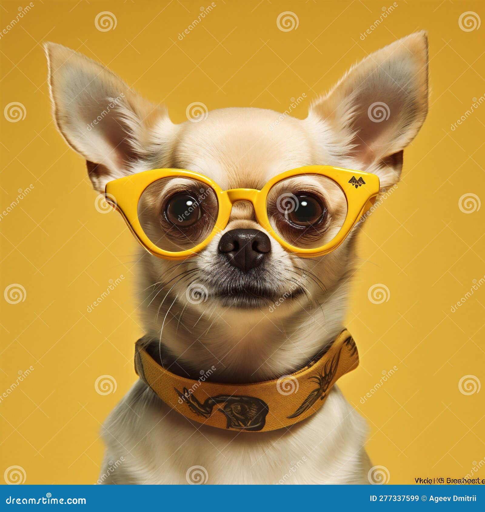 dog chihuahua cute glasses background portrait eyeglass yellow puppy animal pet. generative ai.