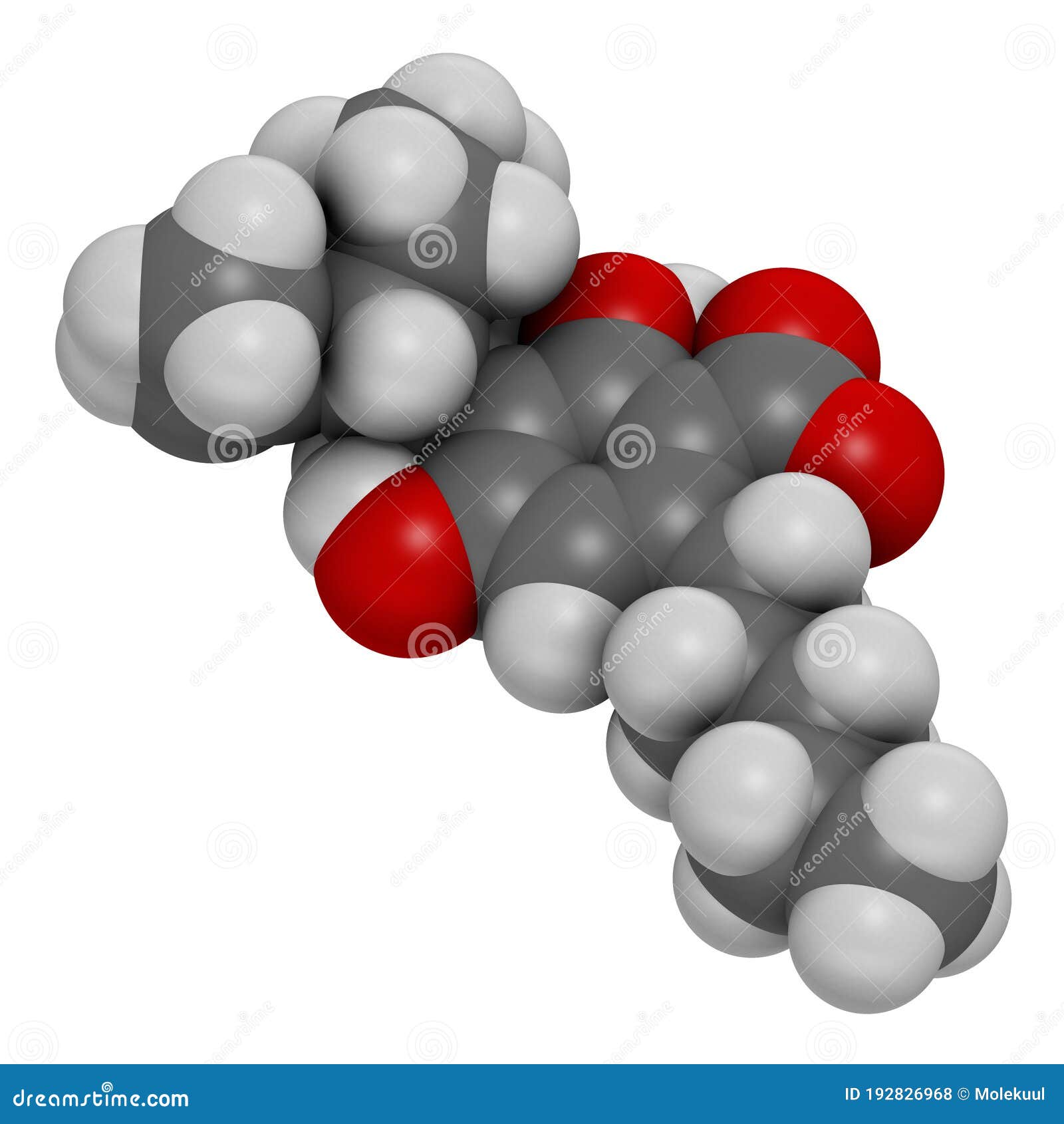 cannabidiolic acid or cbda cannabinoid molecule. 3d rendering. atoms are represented as spheres with conventional color coding: