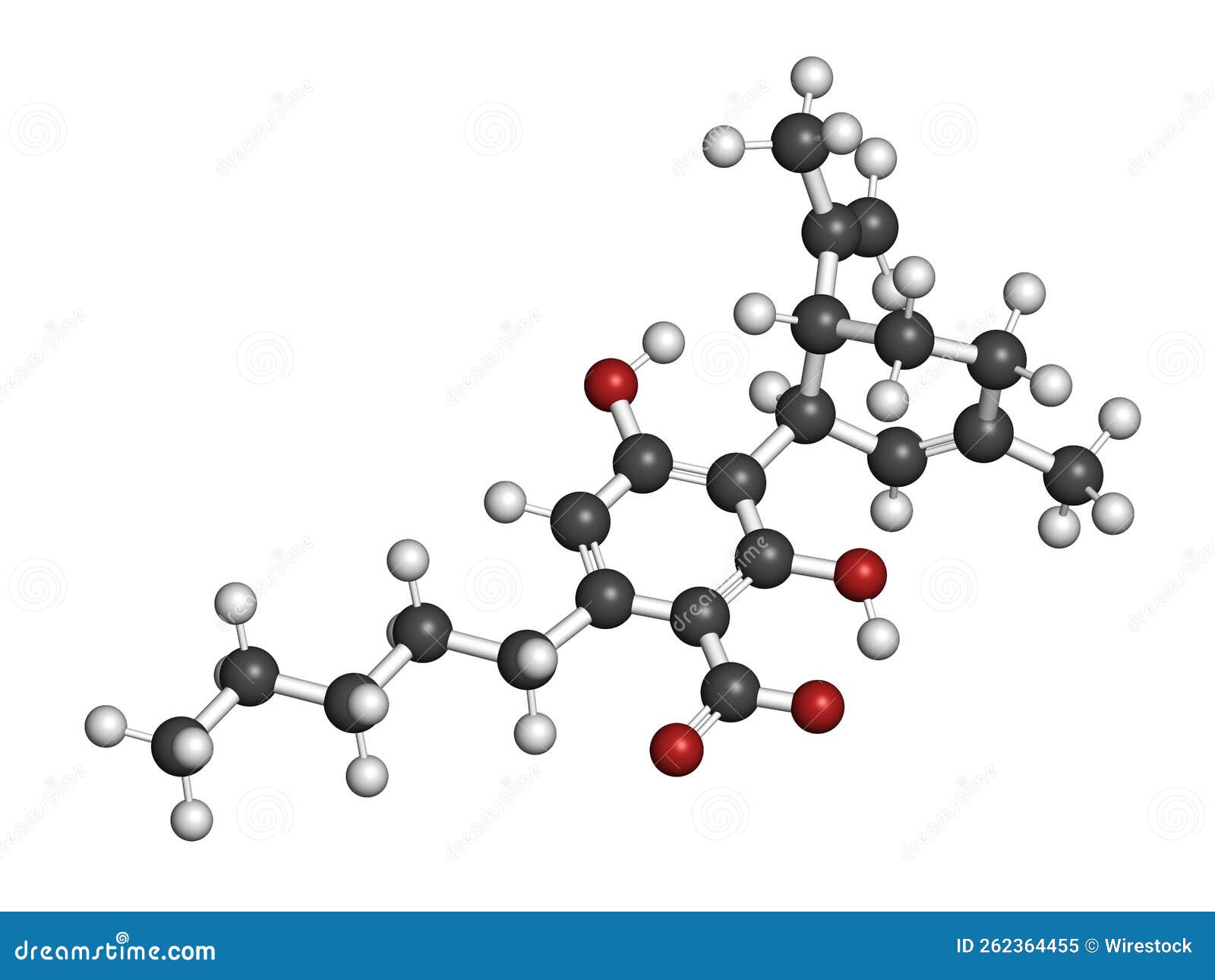 cannabidiolic acid or cbda cannabinoid molecule. 3d rendering.