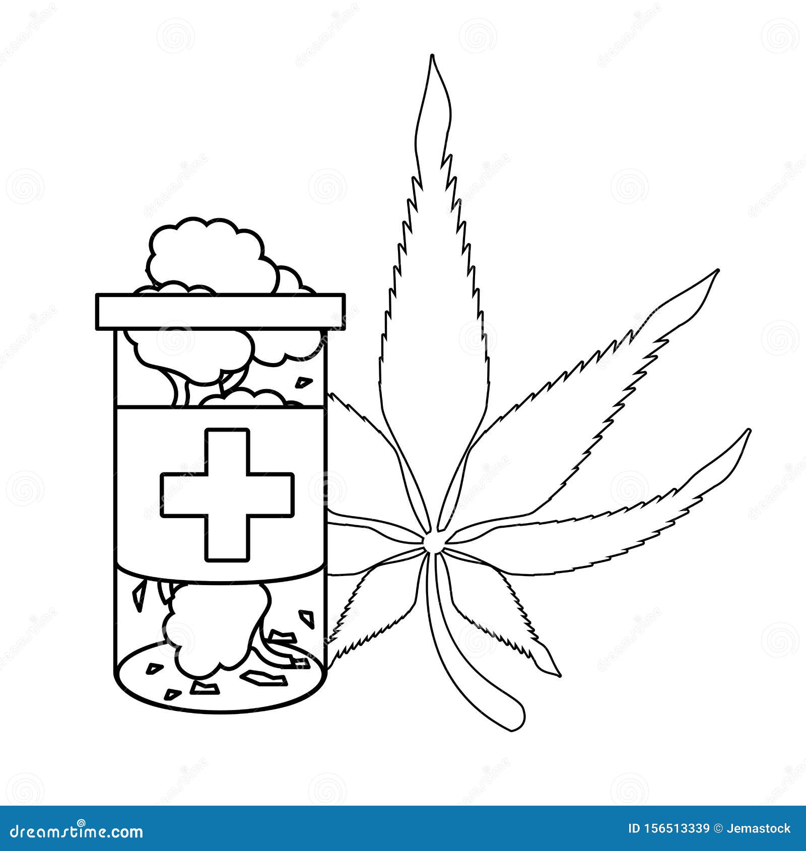 Cannabis Martihuana Sativa Hemp Cartoon in Black and White Stock Vector ...