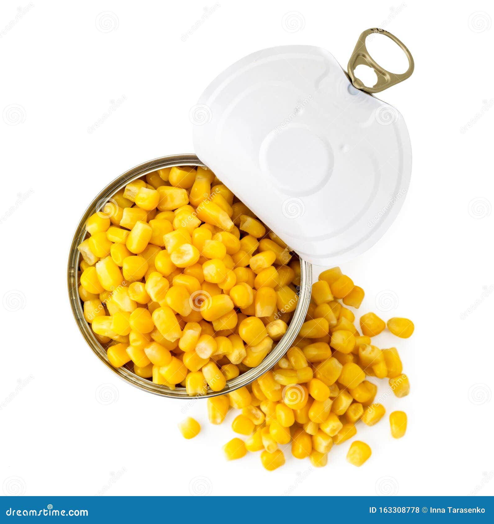 Canned Corn in a Jar and a Scattered Pile on a White. the View of the