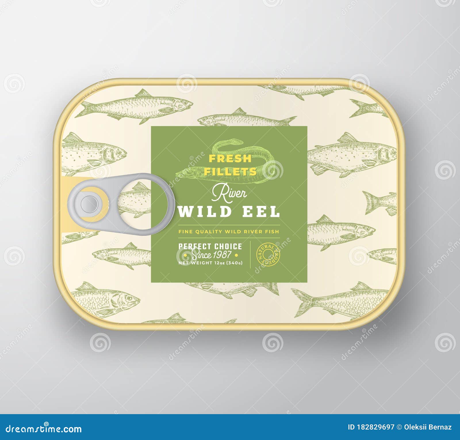 canned fish label template. abstract  aluminium container with label cover. packaging . modern typography