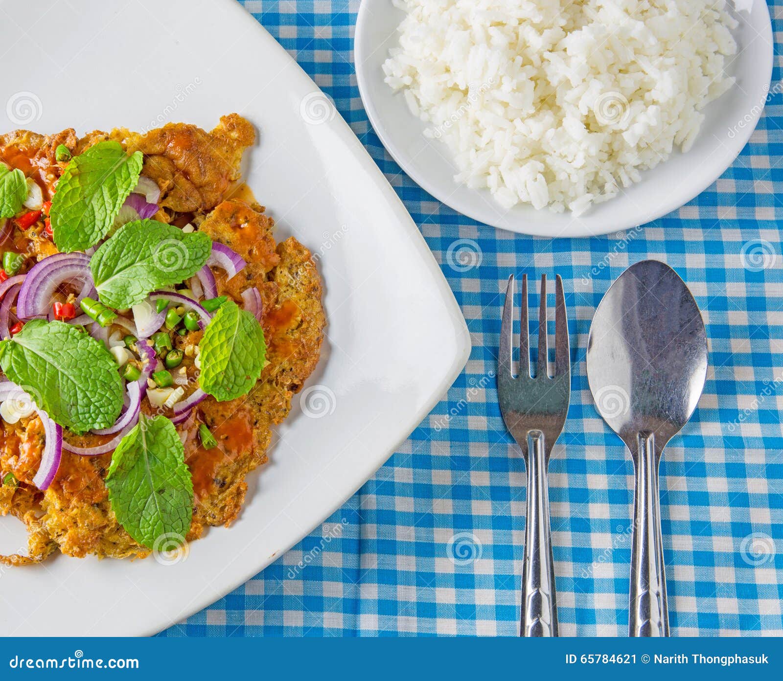 Canned Fish Omelette and Rice, Spoon Stock Image Image of food, cook 65784621