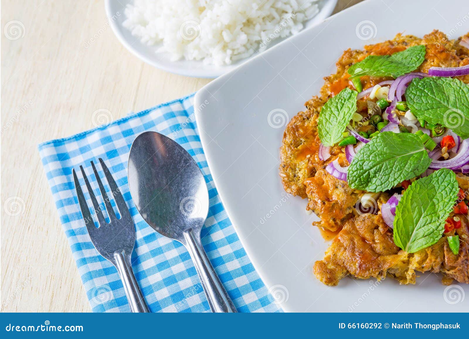 Canned Fish Omelette and Rice, Spoon, Thai Food Stock Photo Image of thai, rice 66160292