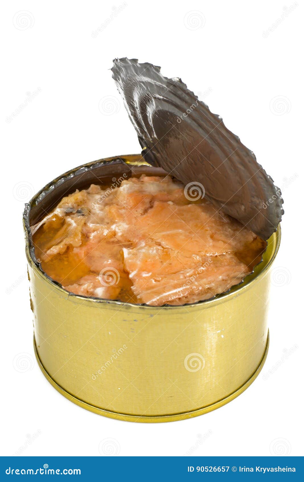 Canned Fish Salmon or Tuna in Open Metal Can Stock Image Image of