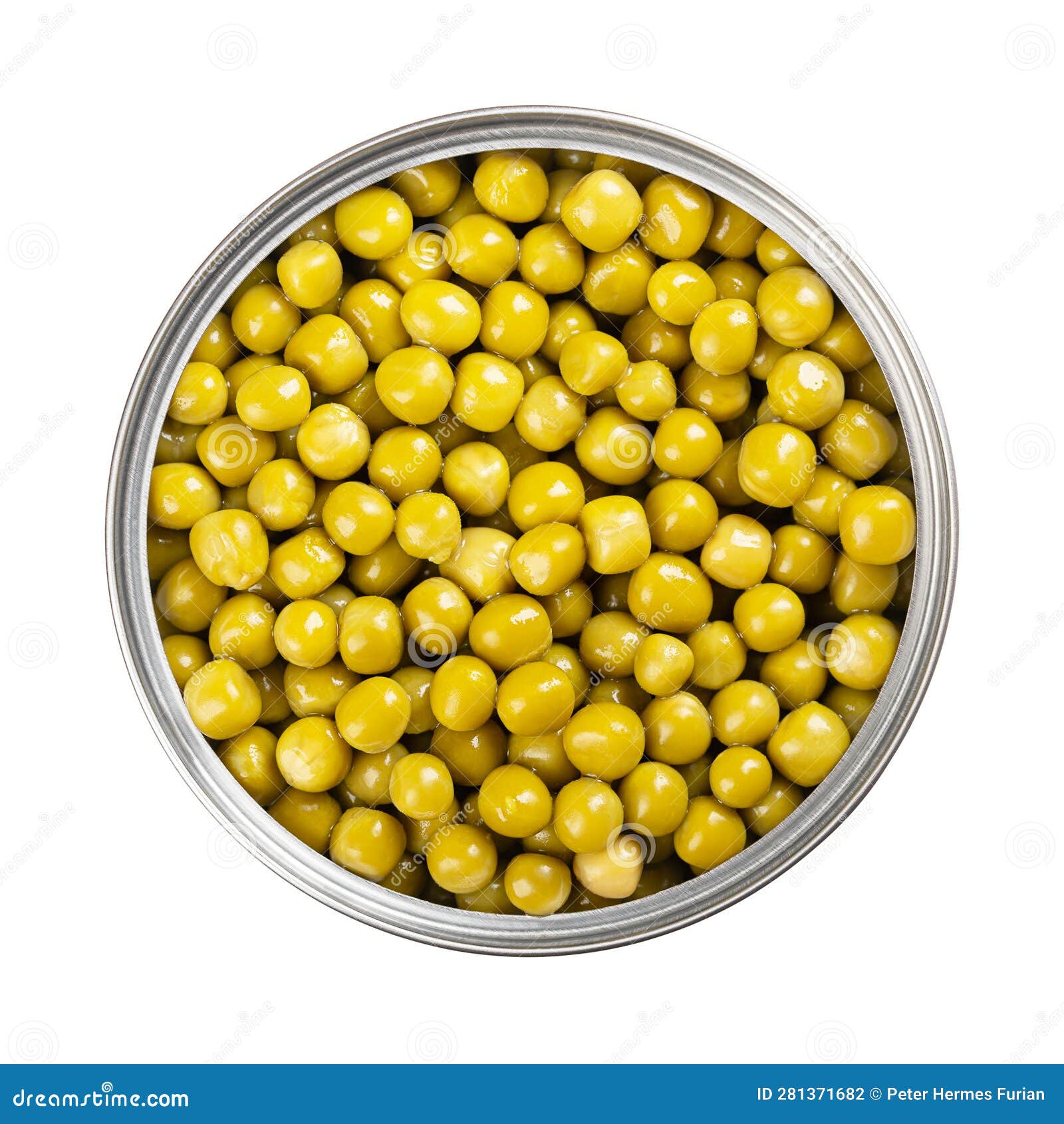 Canned Green Peas, in an Open Can, Small Spherical Seeds of Pisum