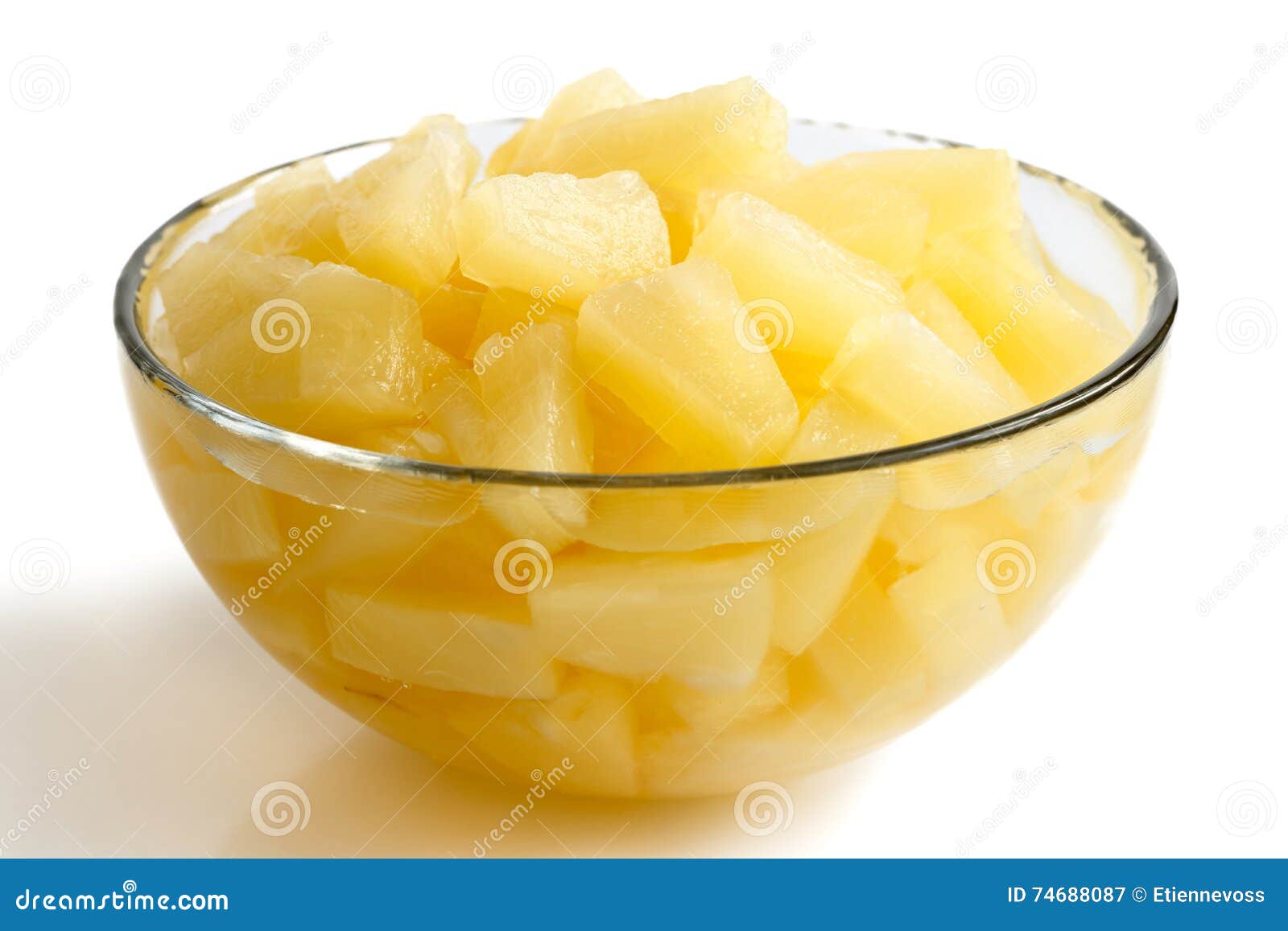 Canned Pineapple Pieces in a Glass Bowl. Stock Image Image of white