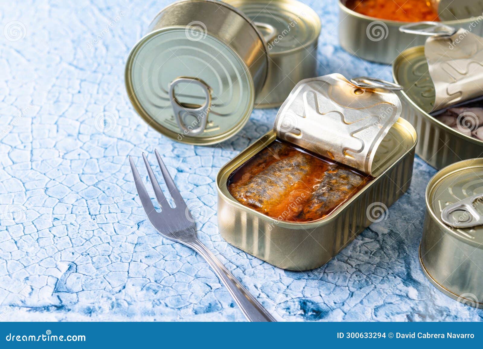 Canned Sardines in Metal Can on Blue Background Stock Photo Image of food, conserve 300633294