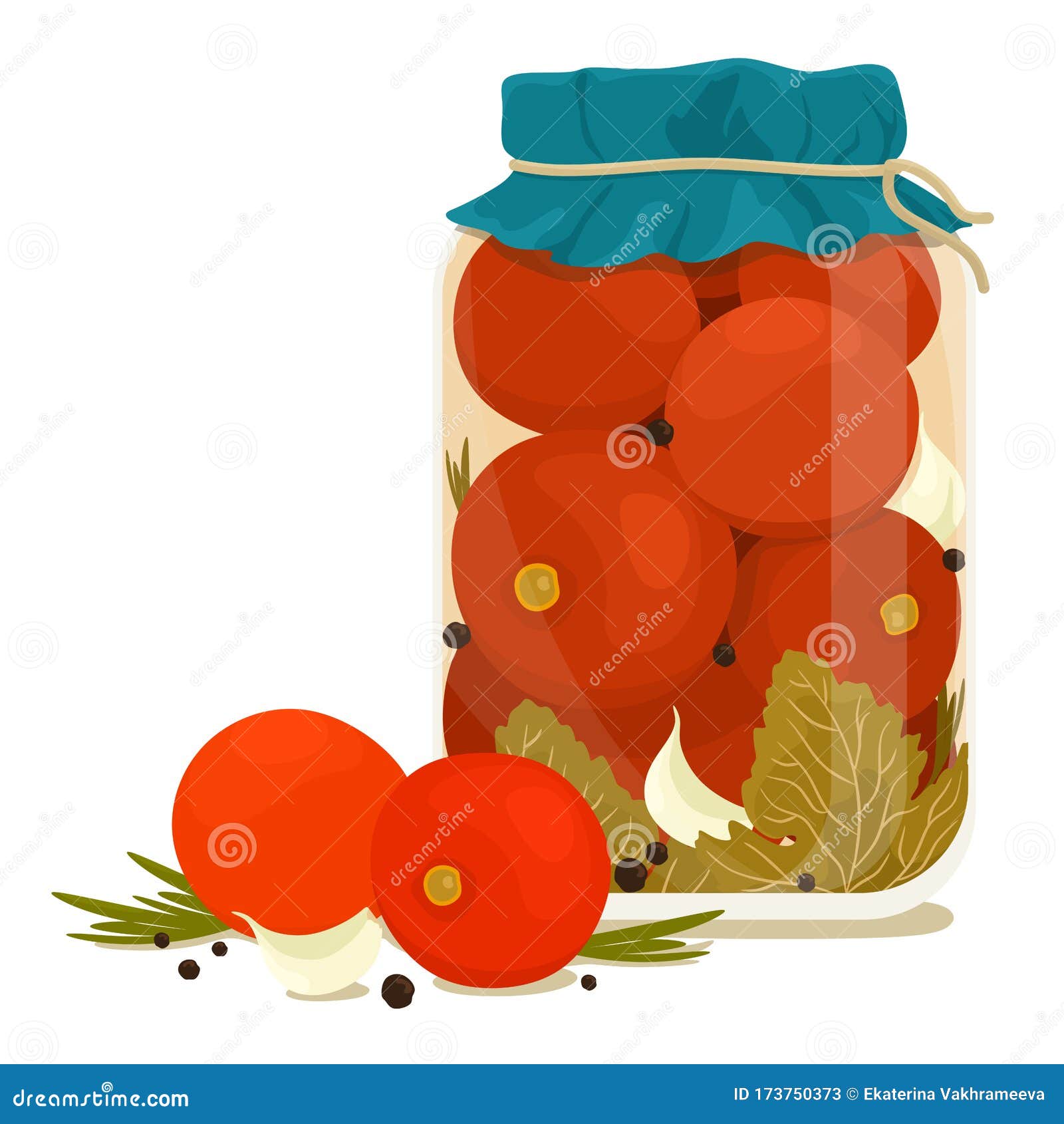 Canned Tomatoes in a Jar of Pickles. Vector Isolate in Realistic Style
