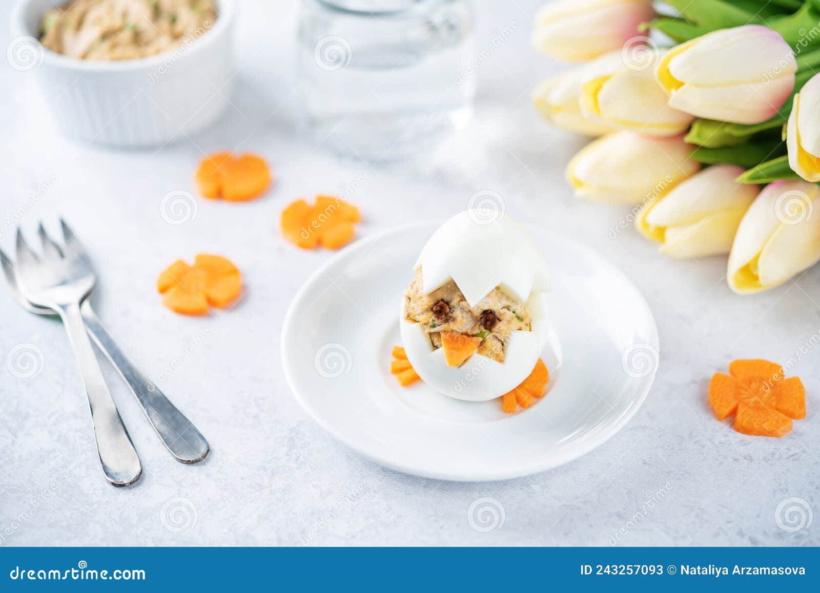 Canned Tuna Deviled Eggs in the Form of Chicken Stock Image Image of