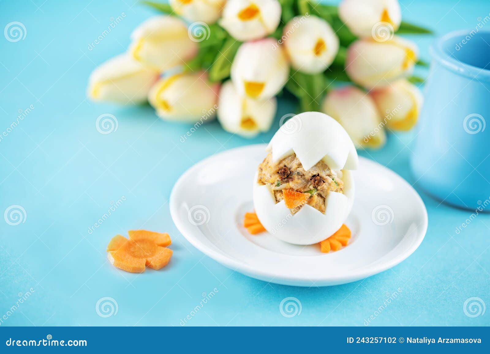 Canned Tuna Deviled Eggs in the Form of Chicken Stock Photo Image of