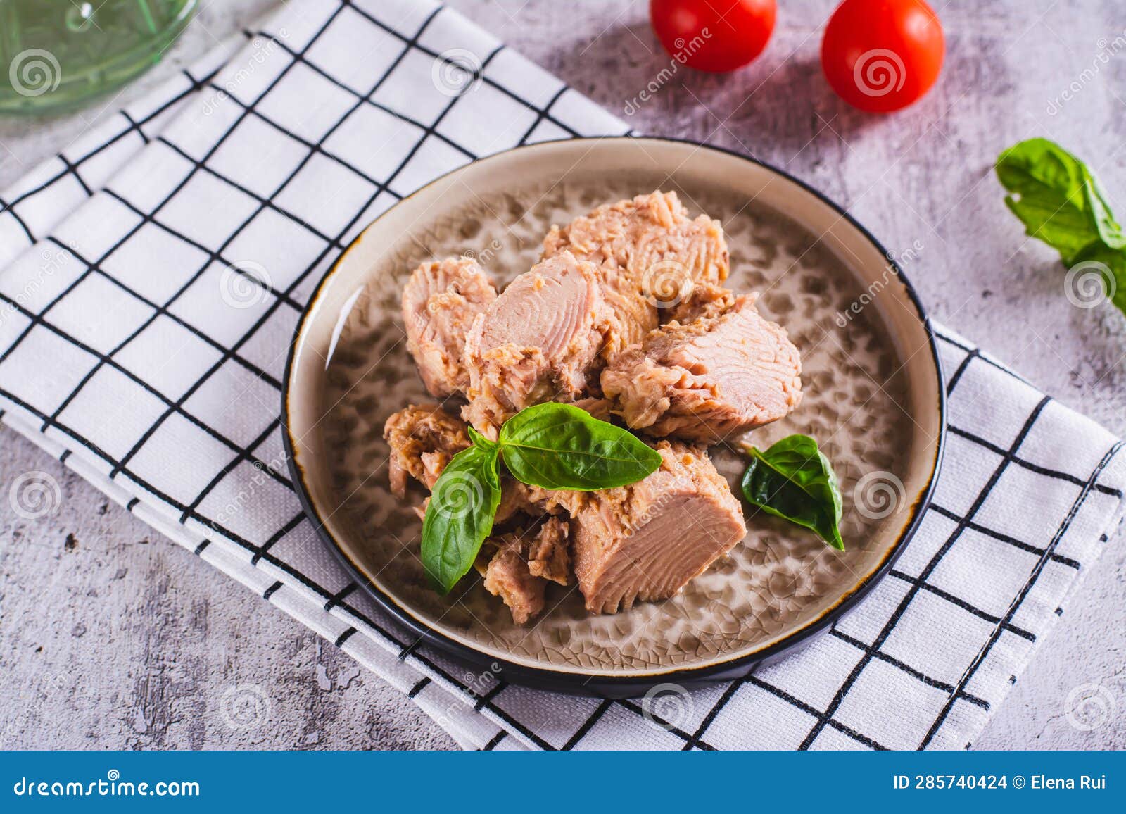 Canned Tuna Fish Meat and Basil on a Plate on the Table Stock Photo Image of dinner, gourmet
