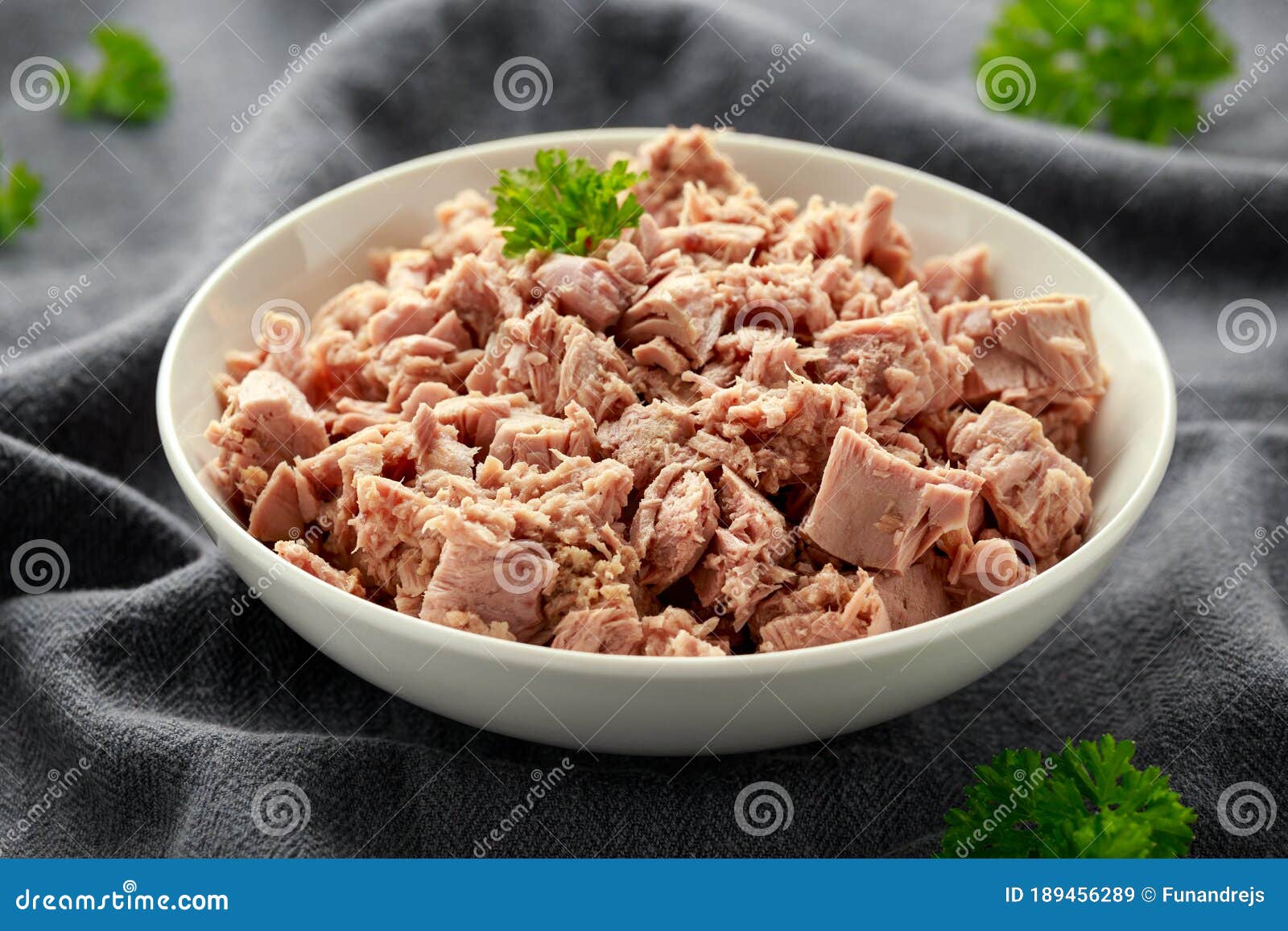 Canned Tuna Fish in White Bowl with Omega 3 Stock Image Image of