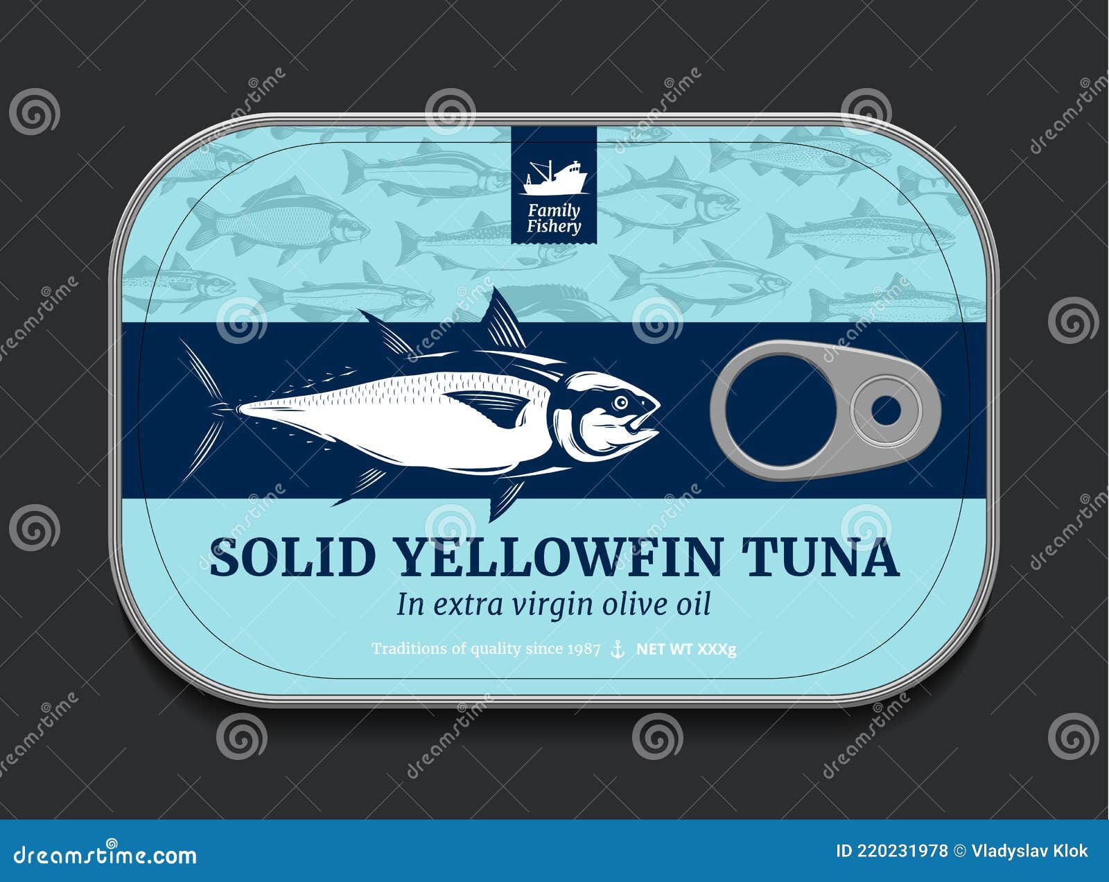 Canned tuna label template stock vector. Illustration of clipart