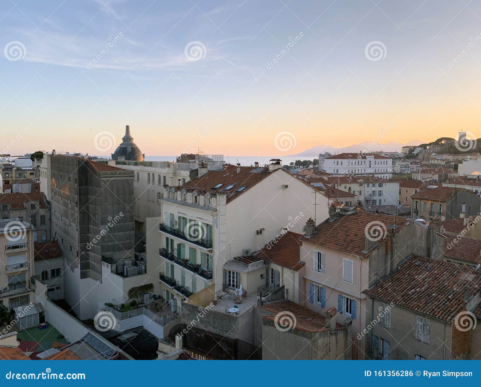 Cannes Town Skyline at Sunset Landscape Stock Photo Image of sunrise